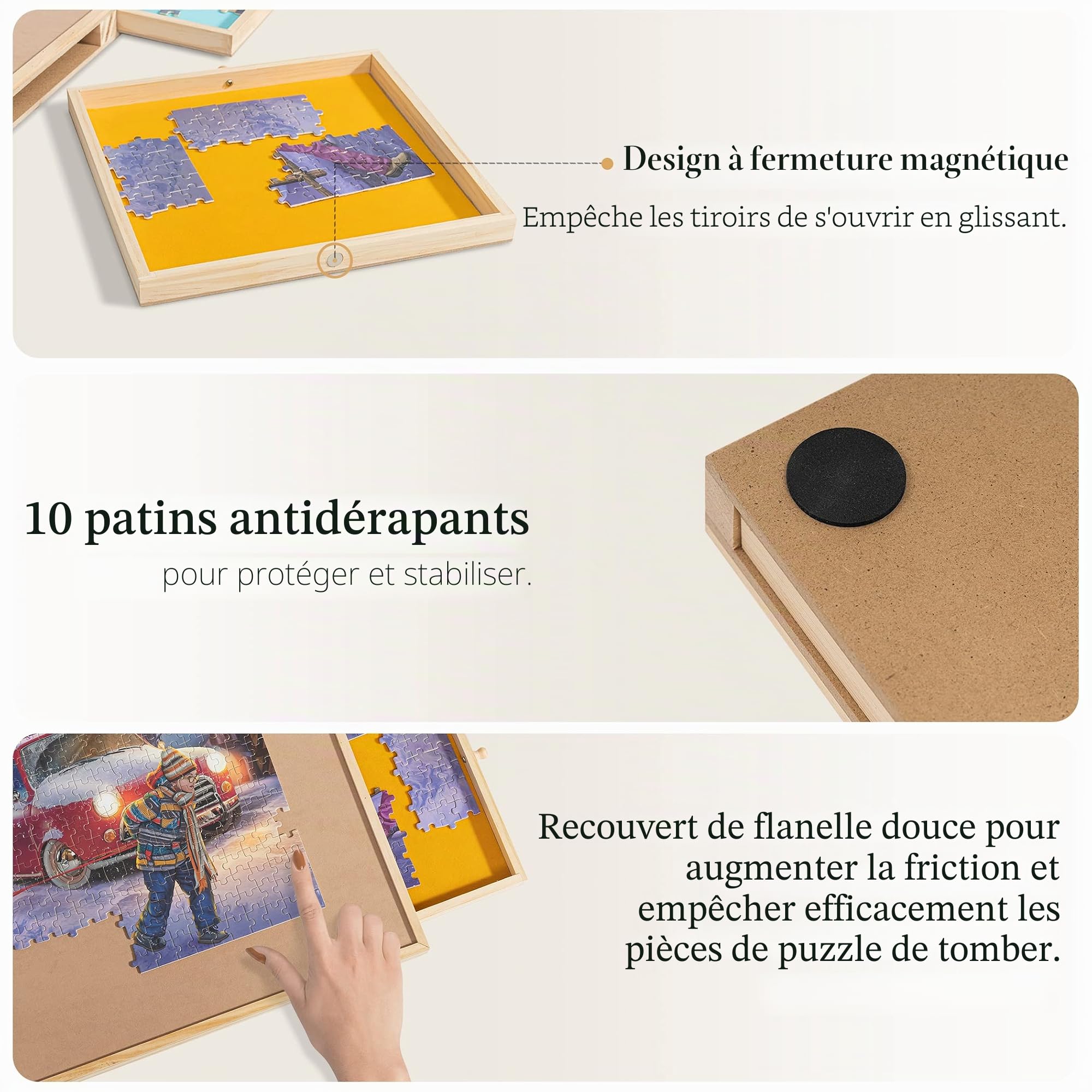 Tektalk Table de puzzle avec support réglable intégré et couvercle amovible - Planche de puzzle portable en bois avec 4 tiroirs de tri - Jusqu'à 1000/1500 pièces (jusqu'à 1500 pièces)