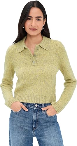 LE BOP Women's Wren Boucle Crop Polo Sweater, Citrine, XL