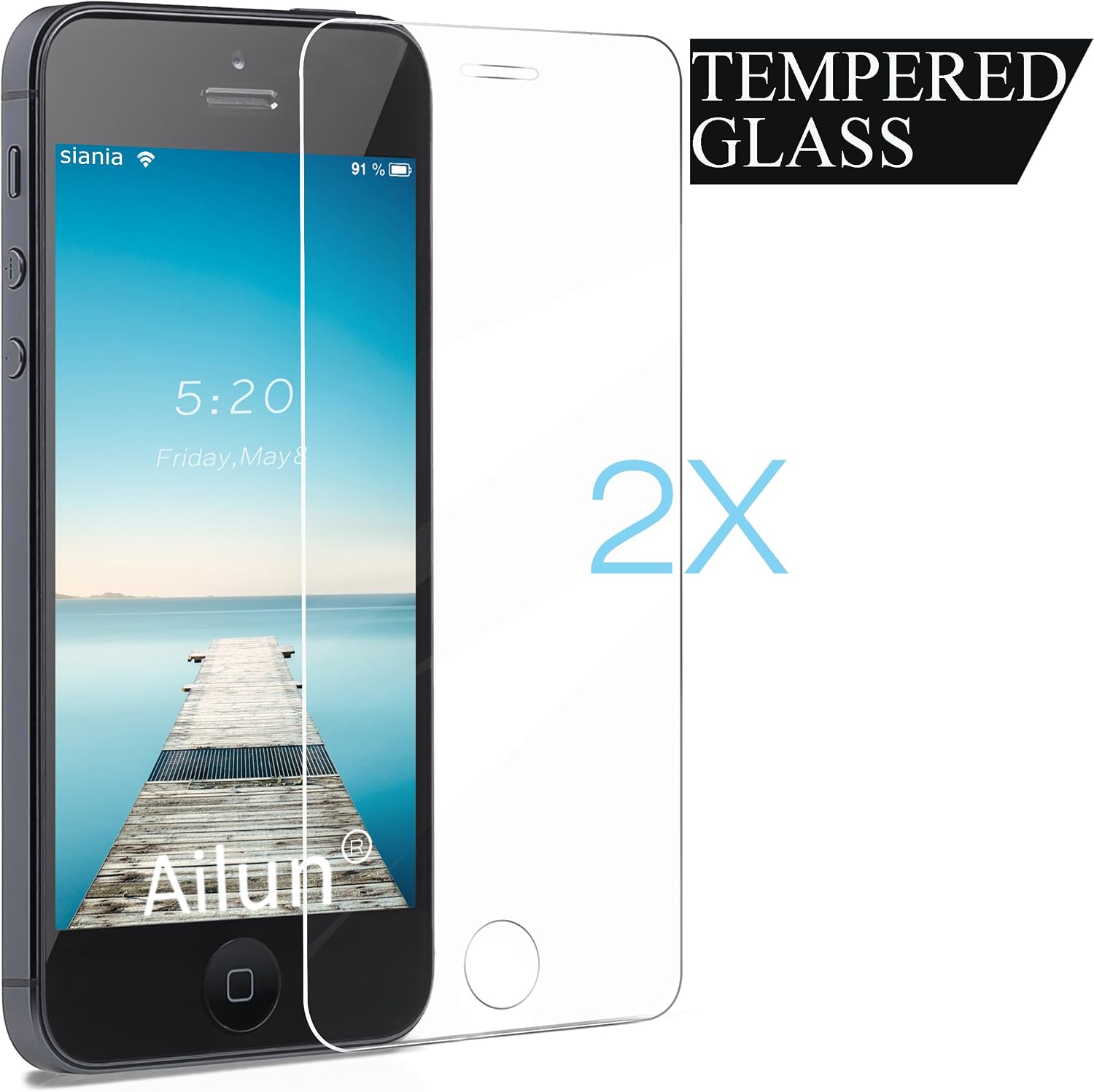 Ailun Screen Protector Compatible iPhone 5S iPhone Se iPhone 5 iPhone 5C 2 Pack 2.5D Edge Tempered Glass Compatible iPhone 5 5S 5C Se Anti-Scratch Case Friendly Siania Retail Package