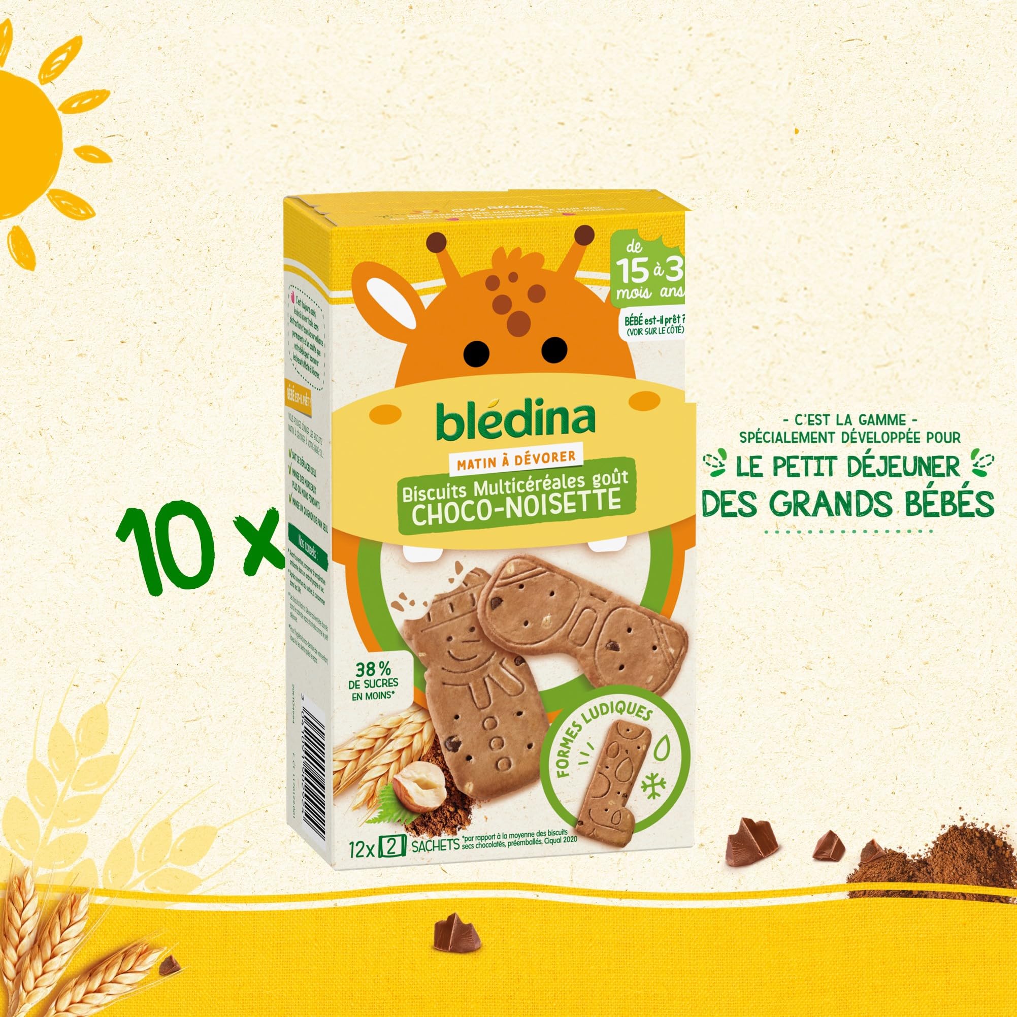 Blédina Matin à Dévorer Biscuits Multicéréales Saveur Choco Noisette lot de 10