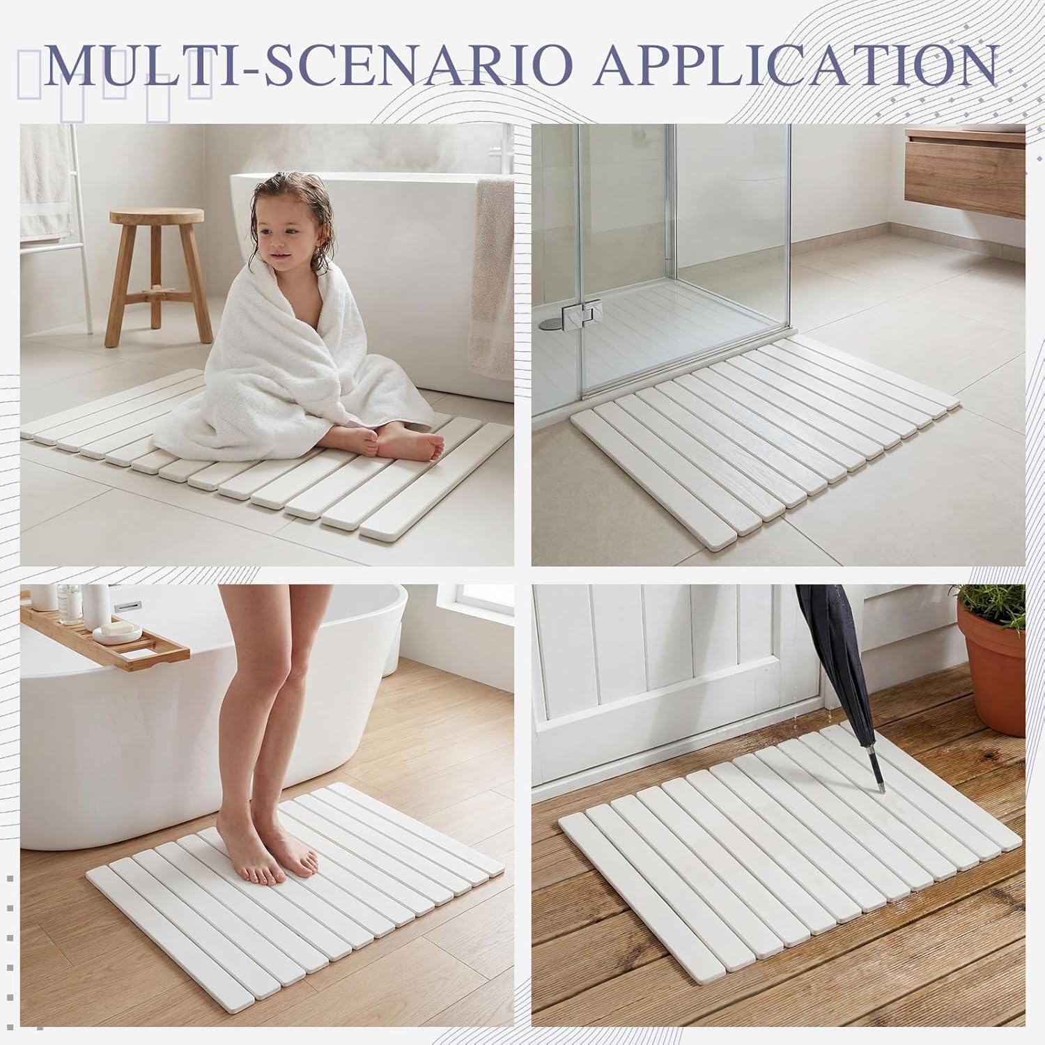 Nuanchu Large Stone Bath Mat 31.2" x 23.3" - Foldable Diatomite Bath Mat with Anti-Slip Pad Quick-Dry Large Bathroom Non-Slip Absorbent and Easy to Clean for Shower Entryway Kitchen Counter (White)