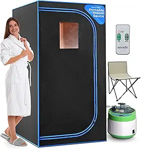 SereneLife Portable Steam Sauna for Home, Compact Sauna Tent with 4L Steamer, Folding Sauna Chair, Personal Rejuvenation Spa, 9 Heat Levels, Remote Control, Spacious in-Home Steam Sauna, 71" x 35"