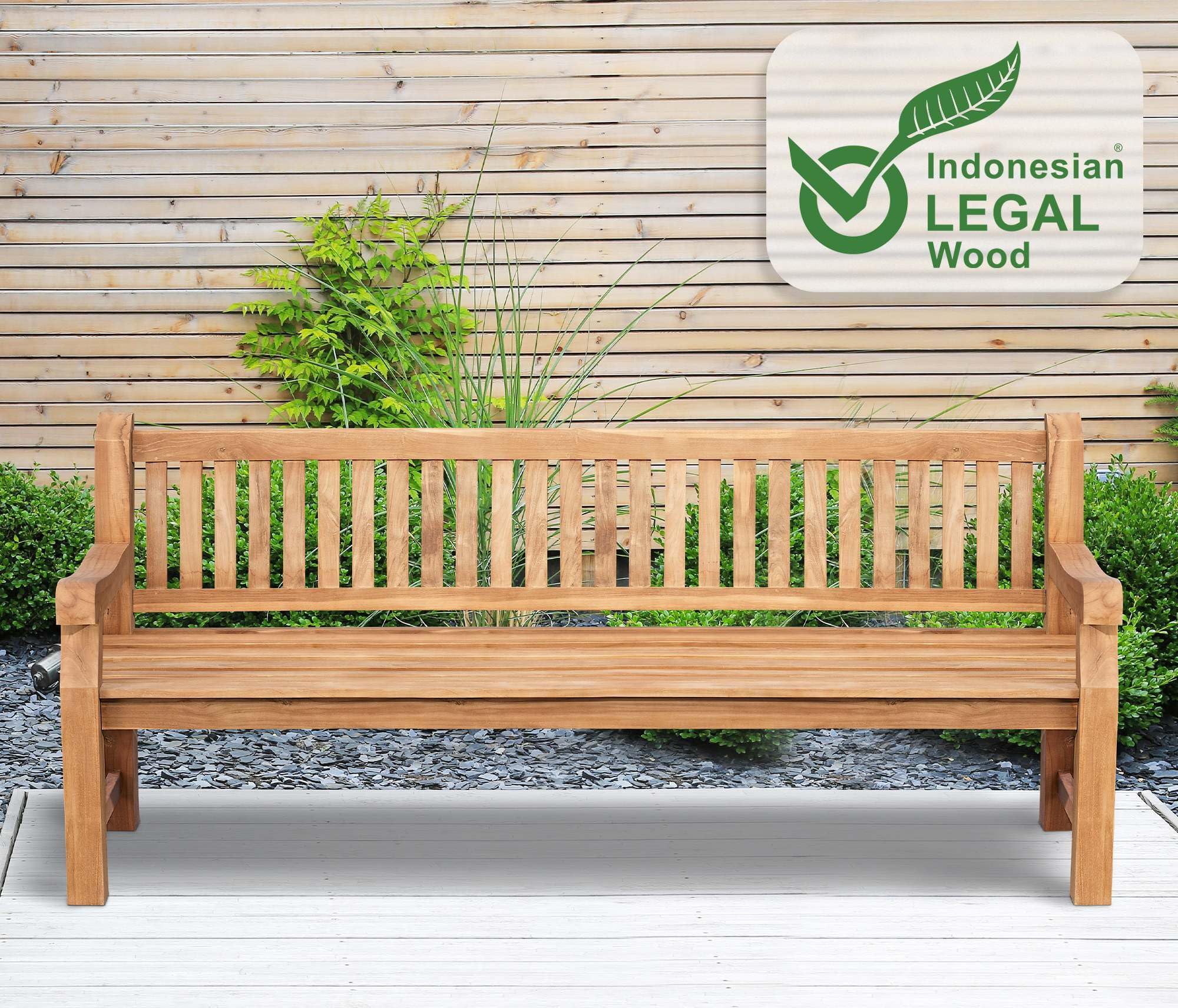 CLP Panca in Teak Jackson V2 I Panca in Legno Resistente alle intemperie con Schienale I in Legno Massiccio di Teak, Colore:Teak, Dimensione:220 cm