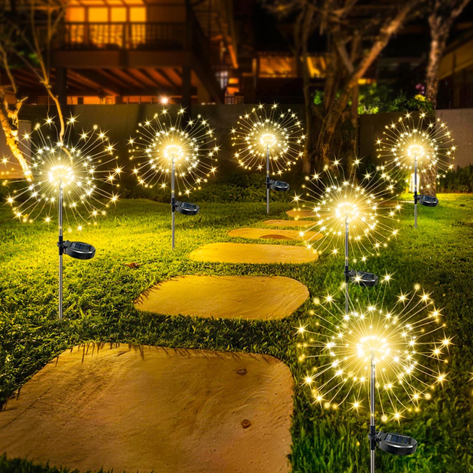 Soarling Solar-Gartenlichter für den Außenbereich, Solar-Feuerwerkslicht, 6er-Pack 720 LEDs, wasserdichte Solarlichter, Gartenlichter für den Außenbereich, Garten, Hof, Gehweg, Zaun–Warmweiß