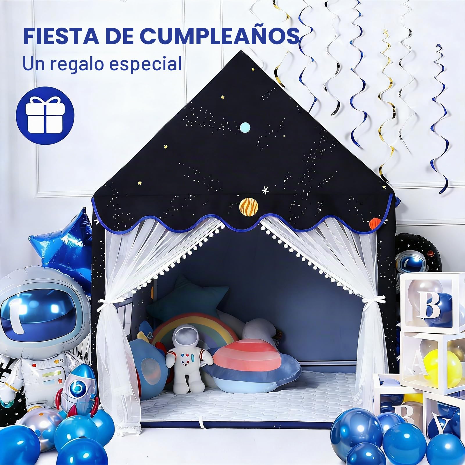 Wilwolfer Casita Infantil con Alfombra: Casa de Jugar para Interiores y Exteriores - Rincón Acogedor para Niños - Tienda de Campaña Infantil para Niños y Niñas (Negro)