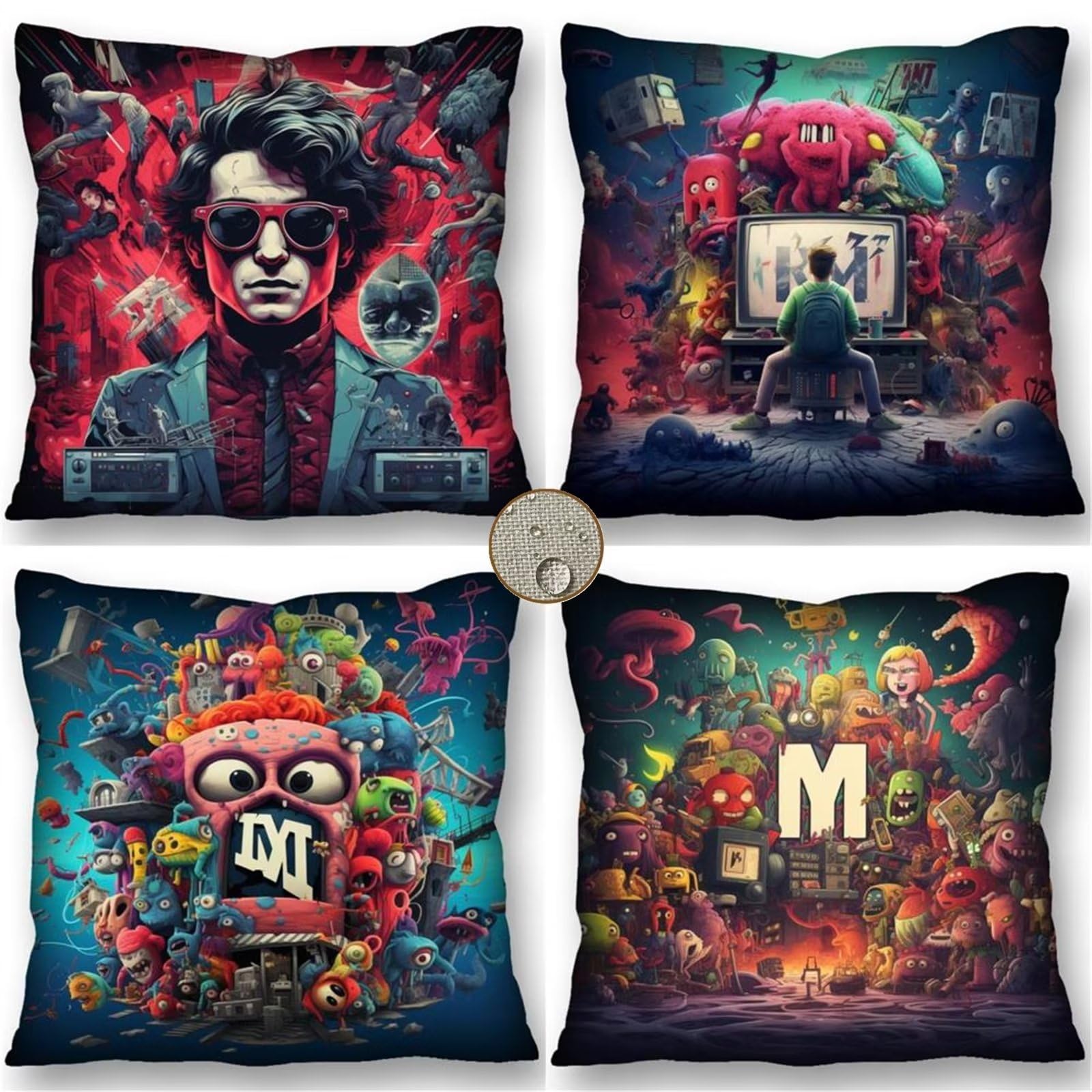 Juego de 4 Funda Cojín 60x60 cm Moderno Cartel - Arte Cojines Exterior Jardín 45x45 para Sofá, Cojines Impermeables Exterior Linopara Patio al Aire Libre, Decoración de Casa de Campo y Sala de Estar.
