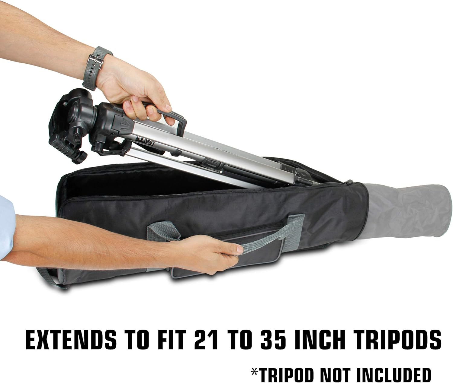 USA Gear Padded Tripod Case Bag - Holds Tripods from 21 to 35 inches - Adjustable Size Extension, Storage Pocket and Shoulder Strap for Professional Camera Accessories and Photo Carrying Needs