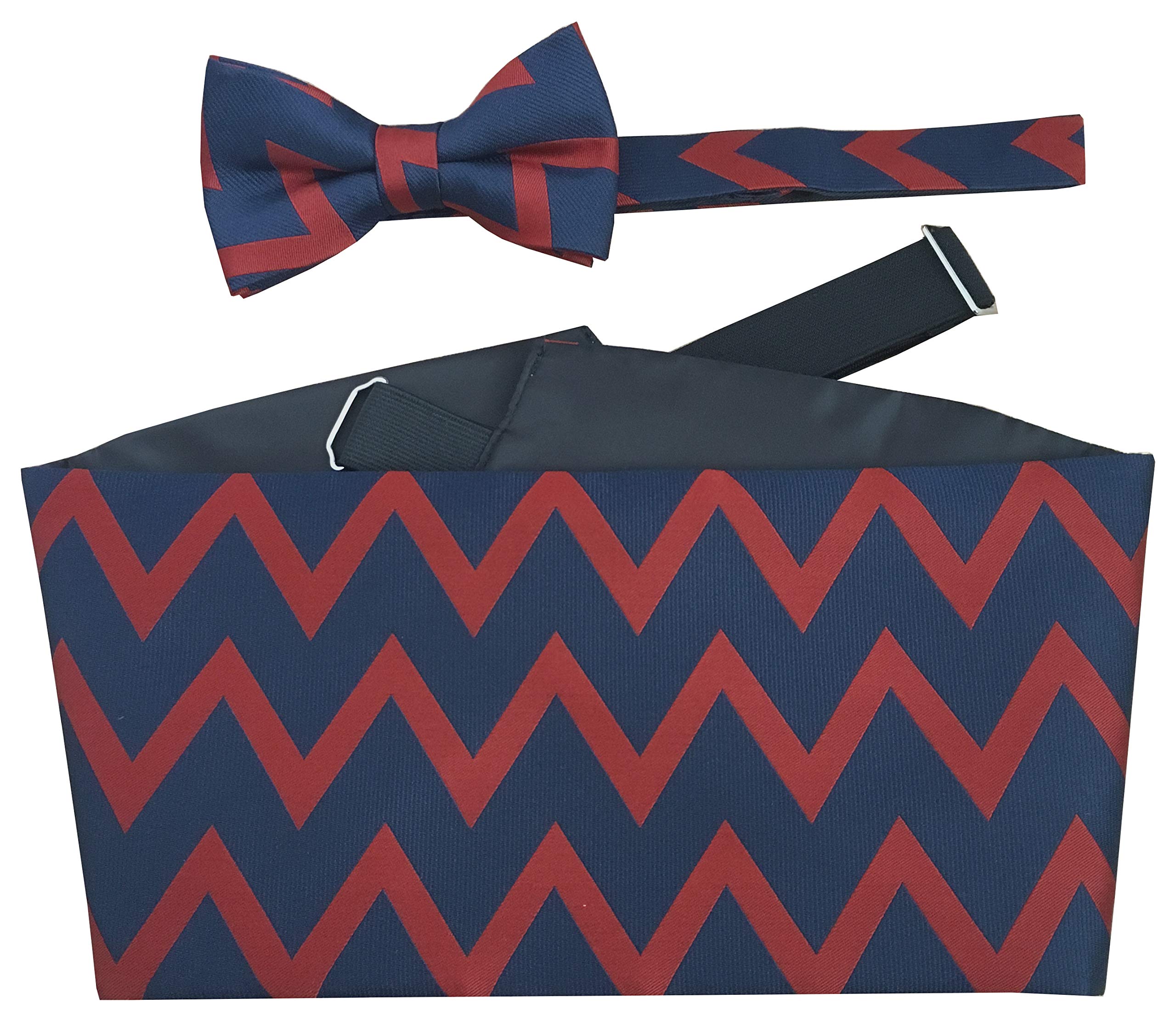 Great British Tie Club Men's Navy, Red Royal Regit Of Artillery Cummerbund Set (Includes Bow Tie & Hanky)
