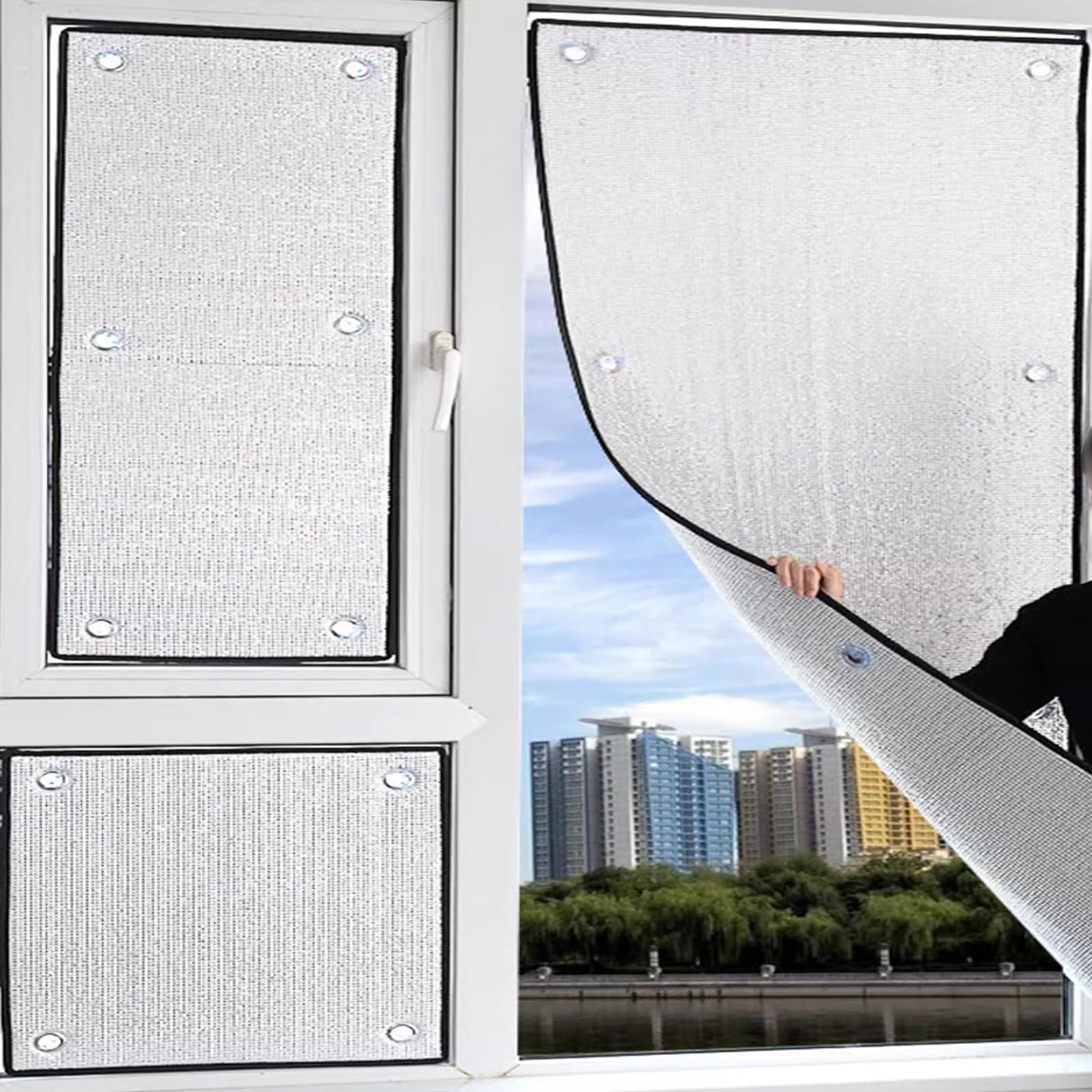 Pellicola riflettente per finestre, 100% alluminio, isolante per la privacy, per la privacy, facile da installare, con ventose, 120 x 280 cm / 47x110in, per casa e ufficio