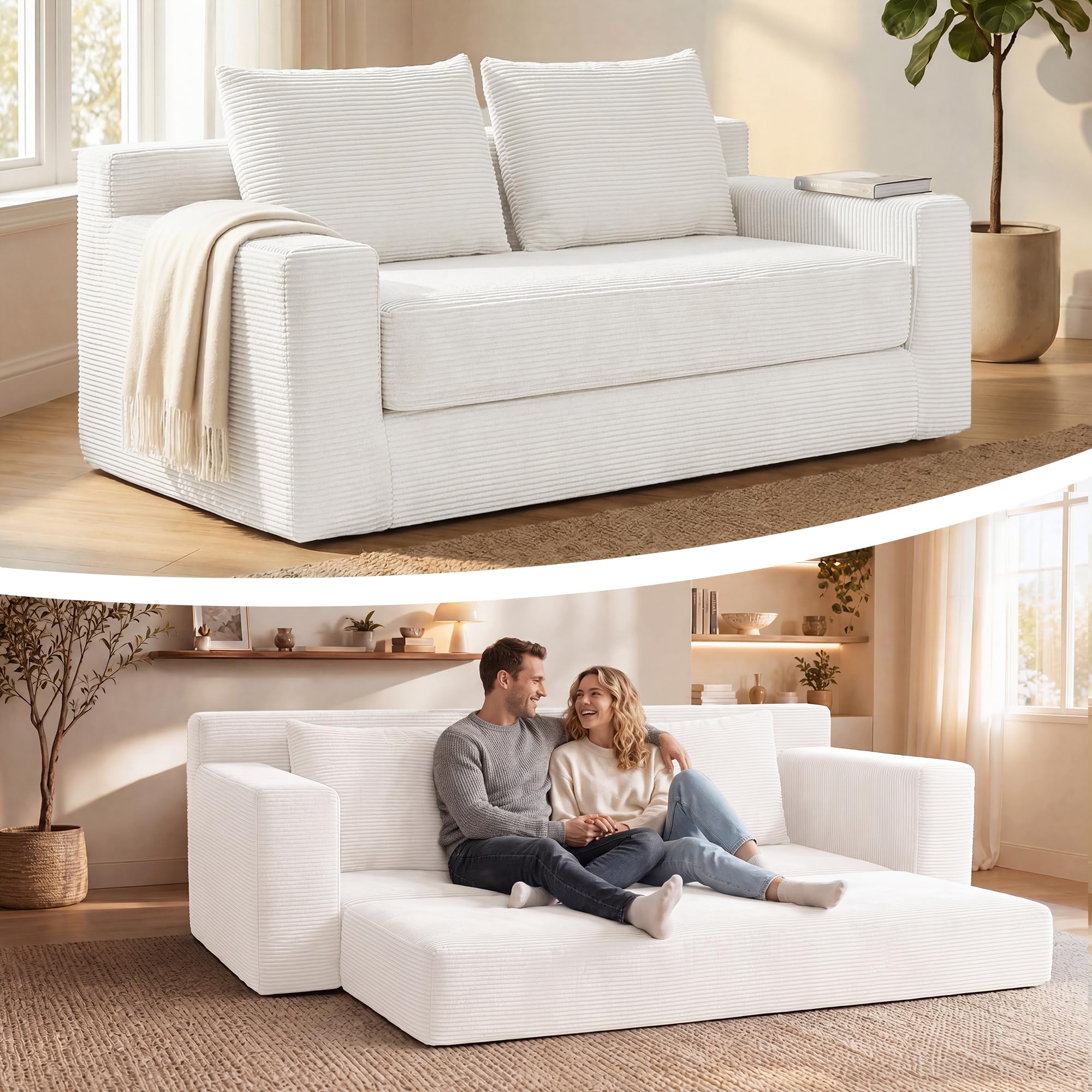 GRAVFORCE Cloud Boneless Sofa 188cm 2 Seaters Folding Sofa Bed Beige