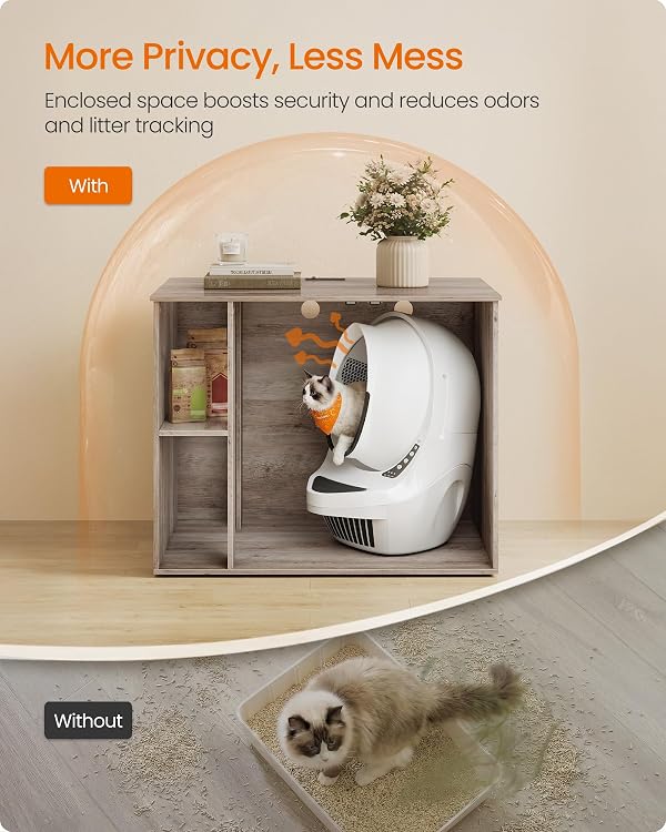 Feandrea Cat Litter Box Enclosure, Hidden Cat Washroom with Power Outlet by FEANDREA - Used condition - Image 6