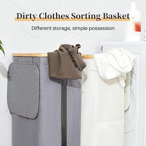 Miniatura 4 de Cesta de lavandería con tapa, cesta grande de lavandería de 100 litros, cesta de ropa con ventana transparente visible, bolsas de lavandería