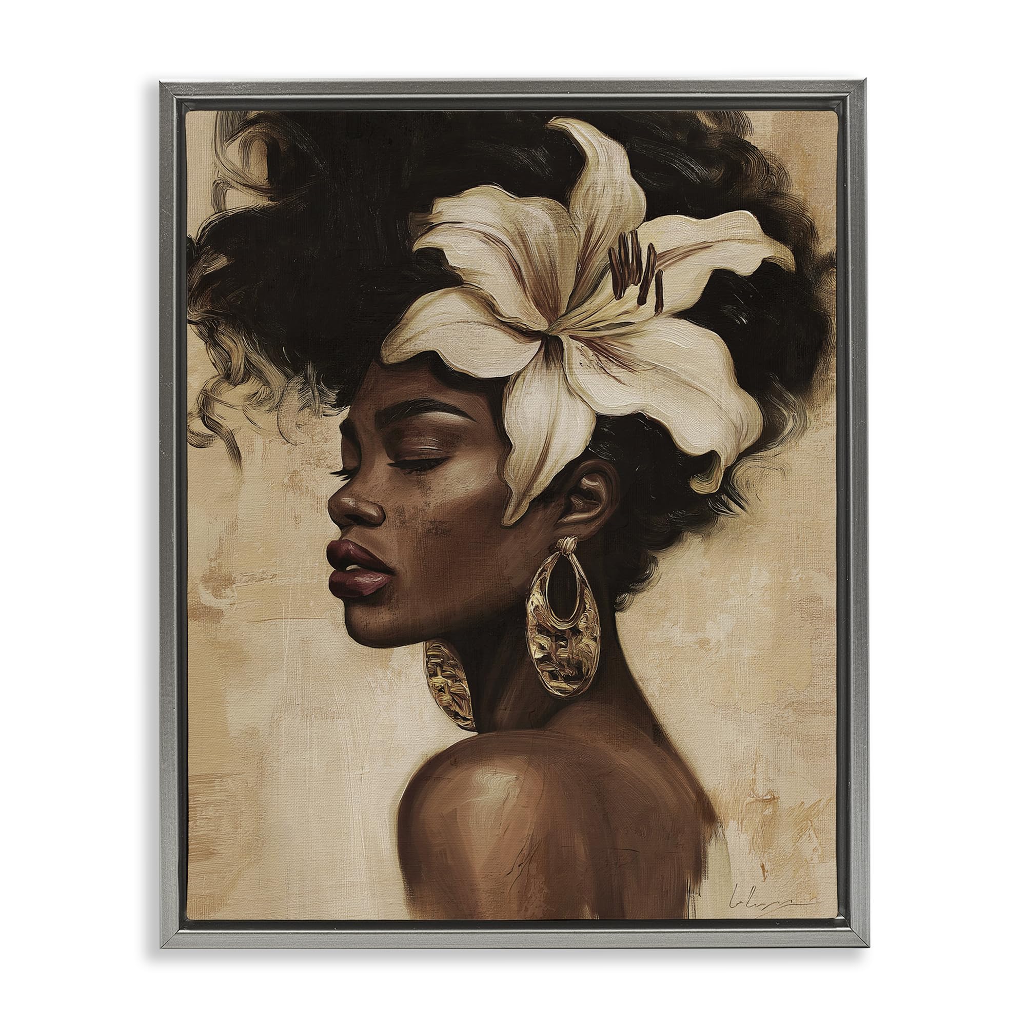 Stupell Industries Luster Gray (Matte) Nocturne In Ivory Floral Portrait, 16 X 20 Inch Canvas In Floater Frame