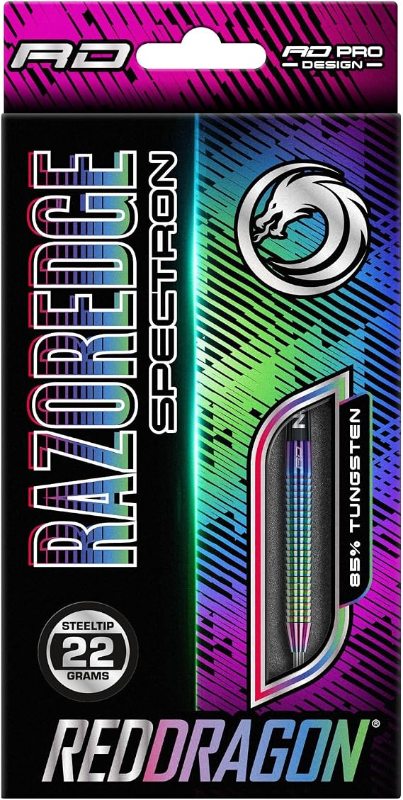 RED Dragon Razor Edge Spectron - Tungsten Professional Steel Darts Set with Flights and shafts - Available in 20g, 22g, 23g, 24g, 26g