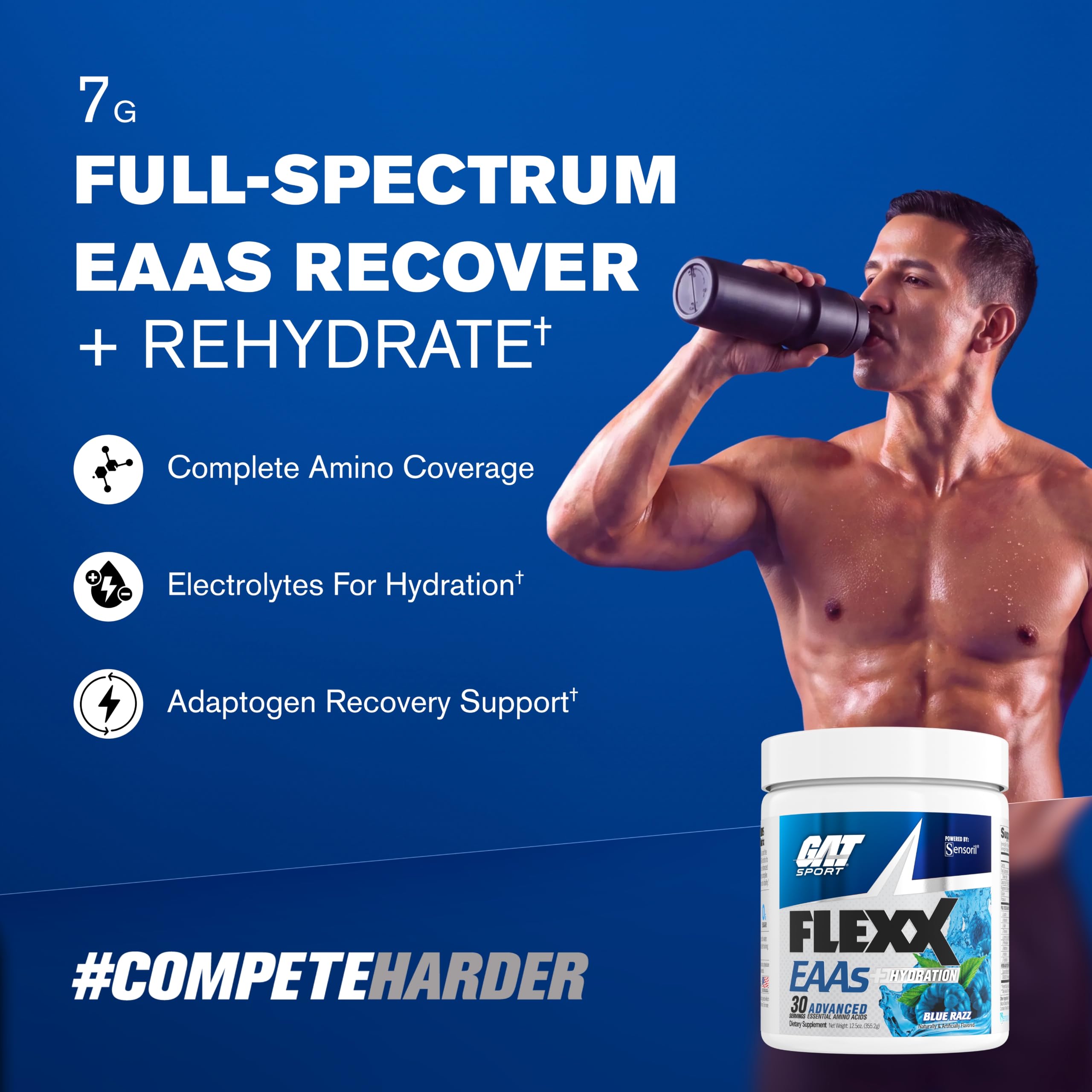 GAT SPORT Flexx Eaas + Hydration, Essential Amino Acids With Bcaas, Blue Razz, Powder, 30 Servings — Amazon image 2