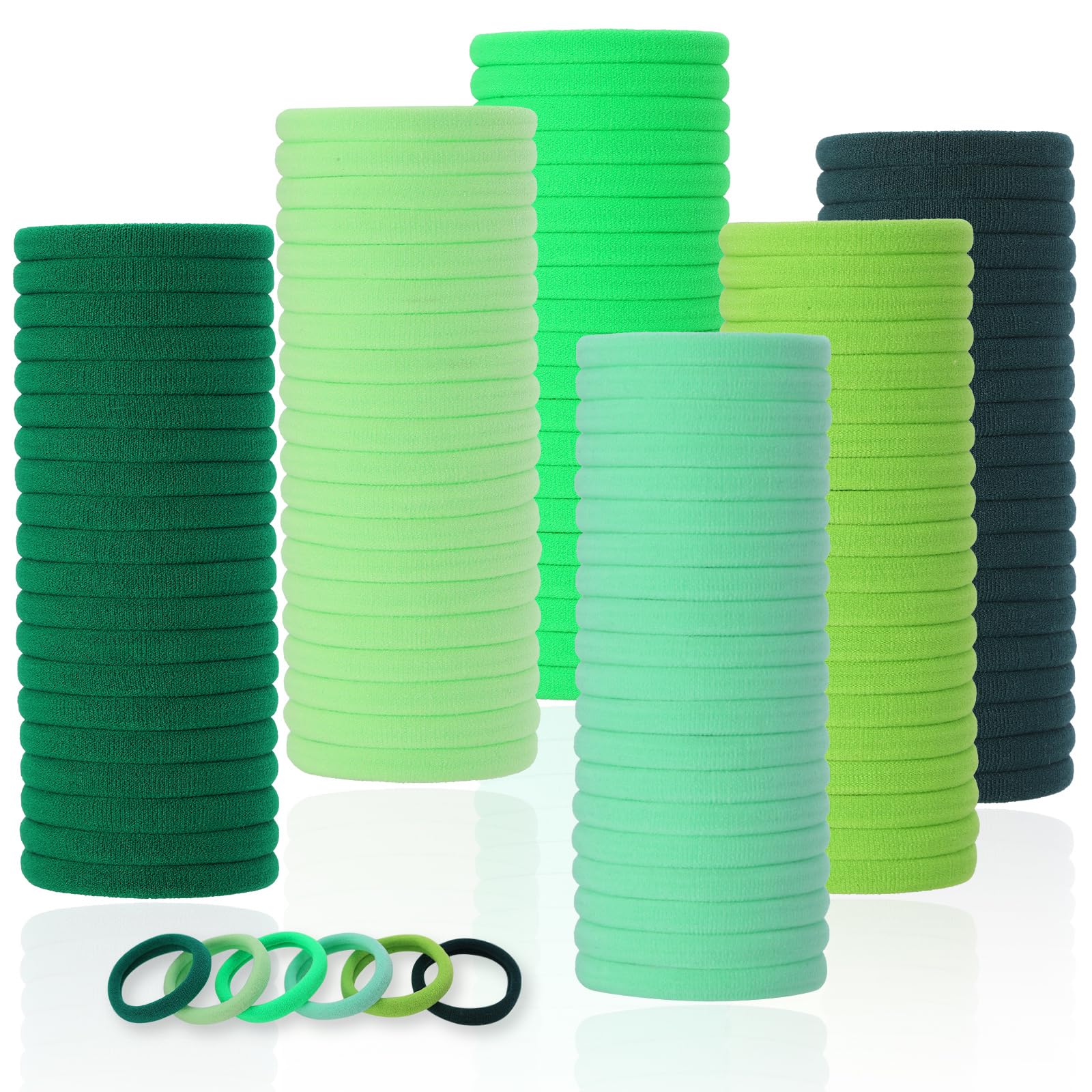 LuSeren 120 Pcs Green Hair Ties for Women, No Damage Soft Seamless Nylon Hair Elastics for Thick Hair, Ponytail Holders,6 Gradient Green Hair