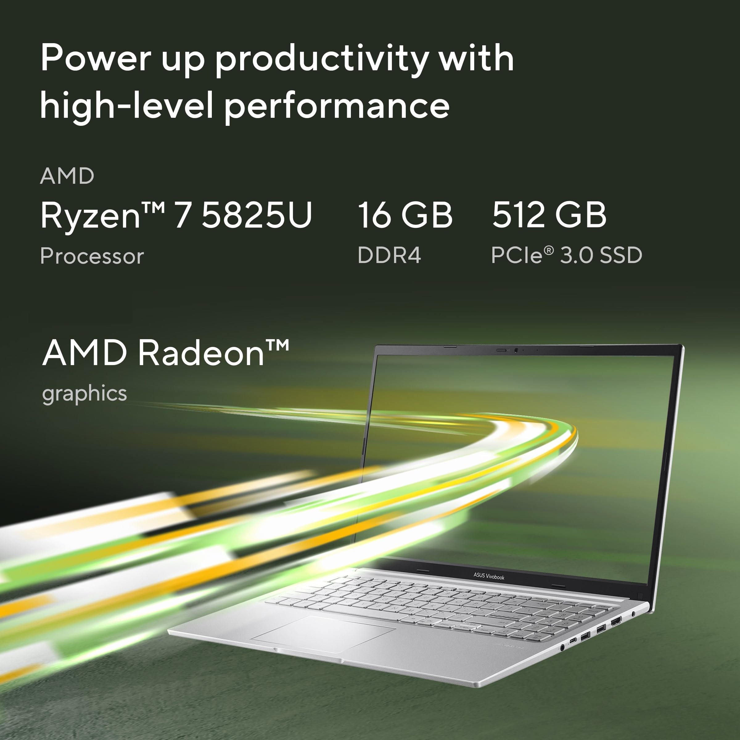 ASUS Vivobook 15, AMD Ryzen 7 5825U, 16GB RAM, 512GB SSD, FHD 15.6
