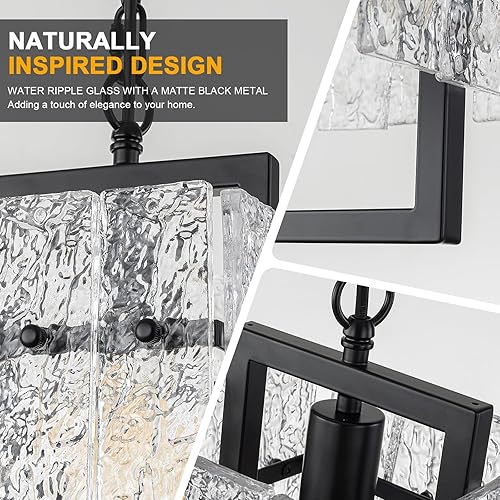 Miniatura 8 de Modernas luces colgantes negras para isla de cocina, iluminación de isla de cocina de cristal con vidrio de ondas de agua, lámparas colgantes de 7
