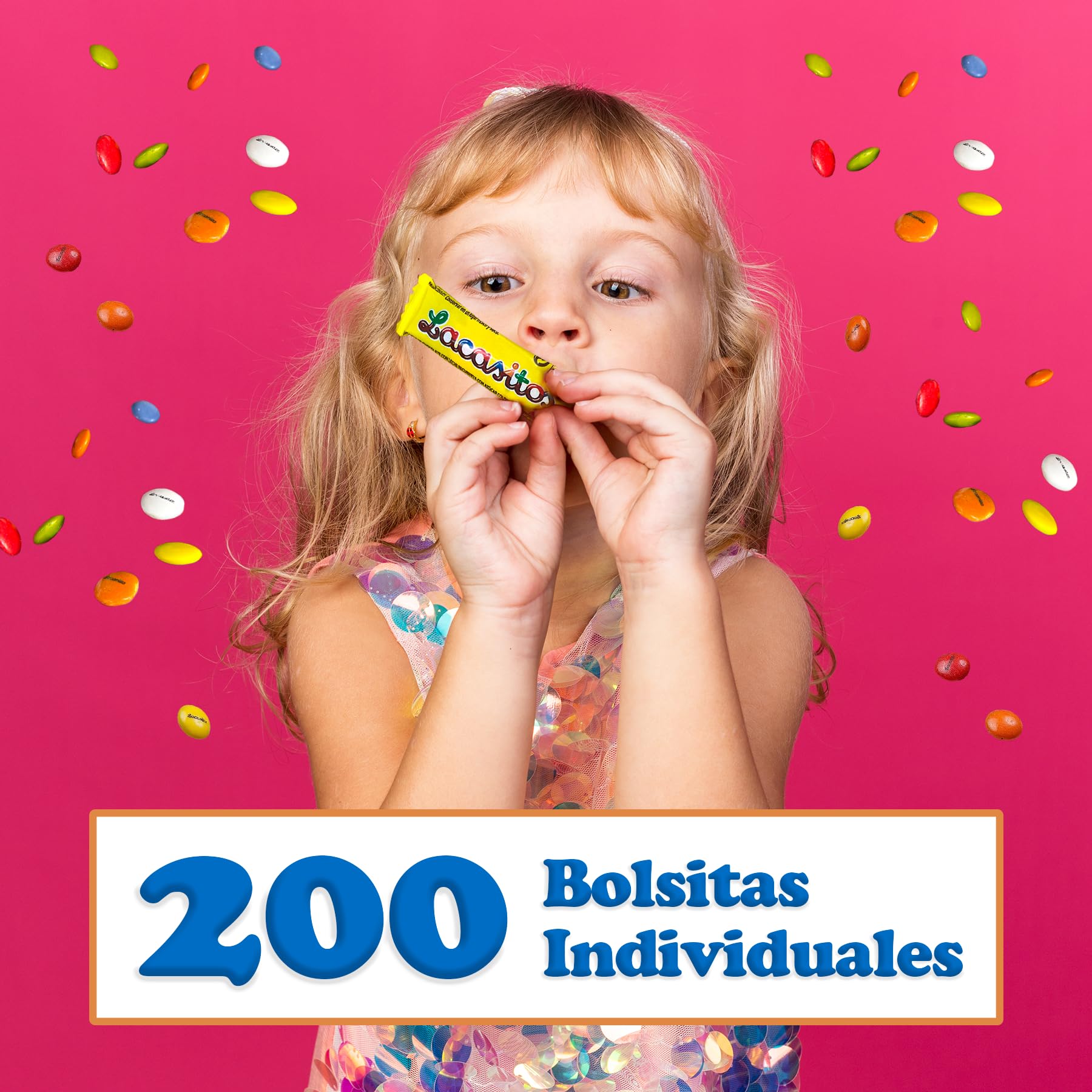 Lot de 200 Sachets Individuels de Lacasitos (3 par Pack) · Chocolat au Lait Coloré · Avec Carte Personnalisable Offerte · Idéal pour Anniversaires, Halloween, Fêtes ou Entreprises