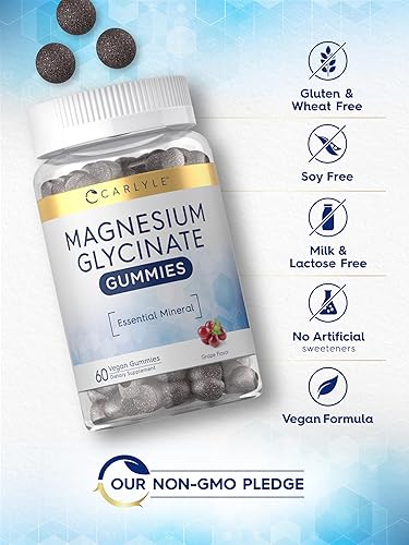 Miniatura 5 de Carlyle Gomitas de glicinato de magnesio  60 unidades  Sabor a uva  Vegano, sin OMG, suplemento sin gluten