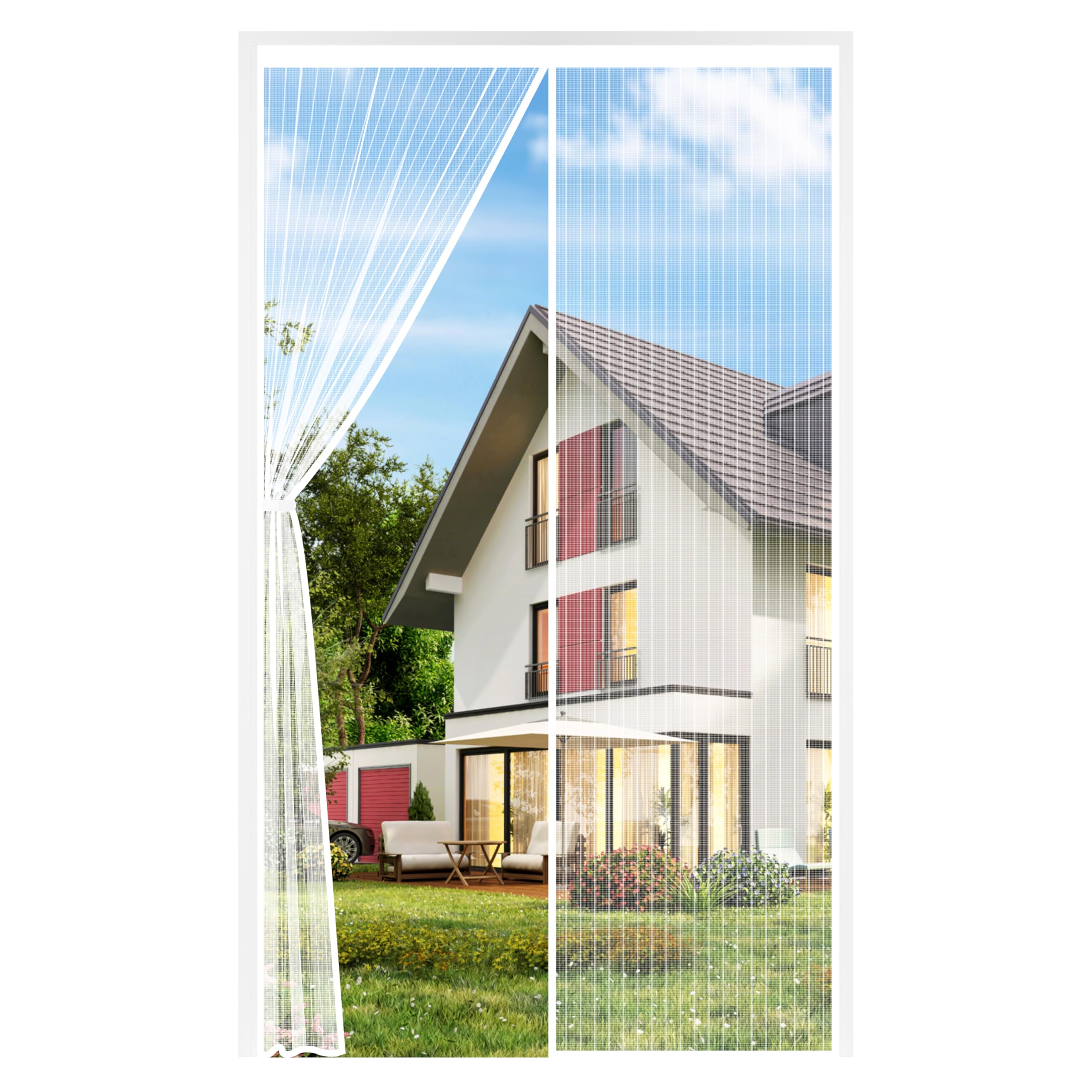 Auxmir Mosquitera Puerta Magnética, 90x210CM Ensanchada y Engrosada Cortina Mosquitera Exterior Antimosquitos Imantada Cierre Automático Malla Imanes de Poliéster Imanes, Blanco