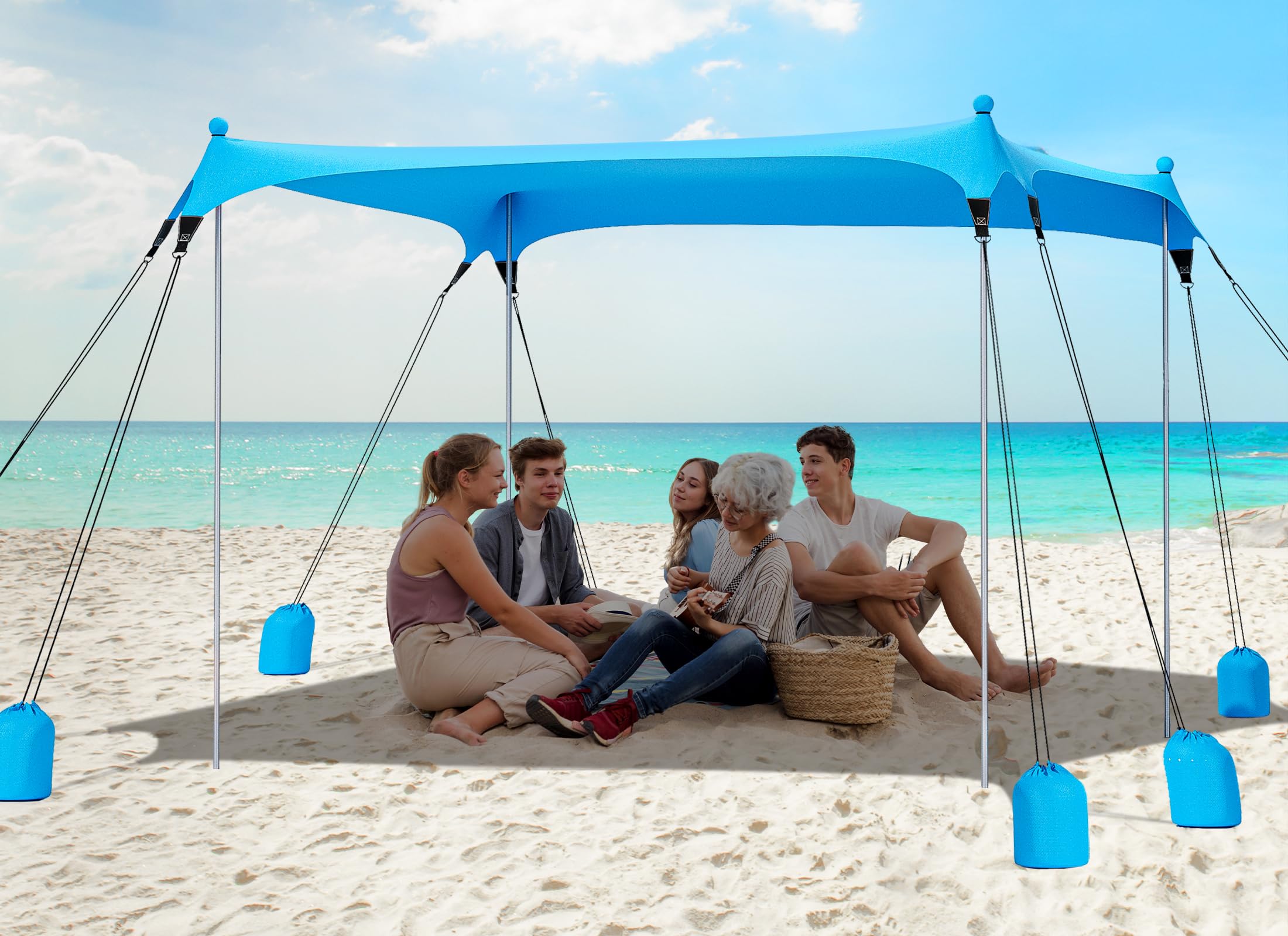 Photo 1 of Gorich Beach Tent Sun Shelter with 8 Sandbags, UPF50+ Protection & Windproof Pop Up Beach Canopy Tent Sun Shade for Family, Travel & Camping, Easy Setup Canopy Umbrella