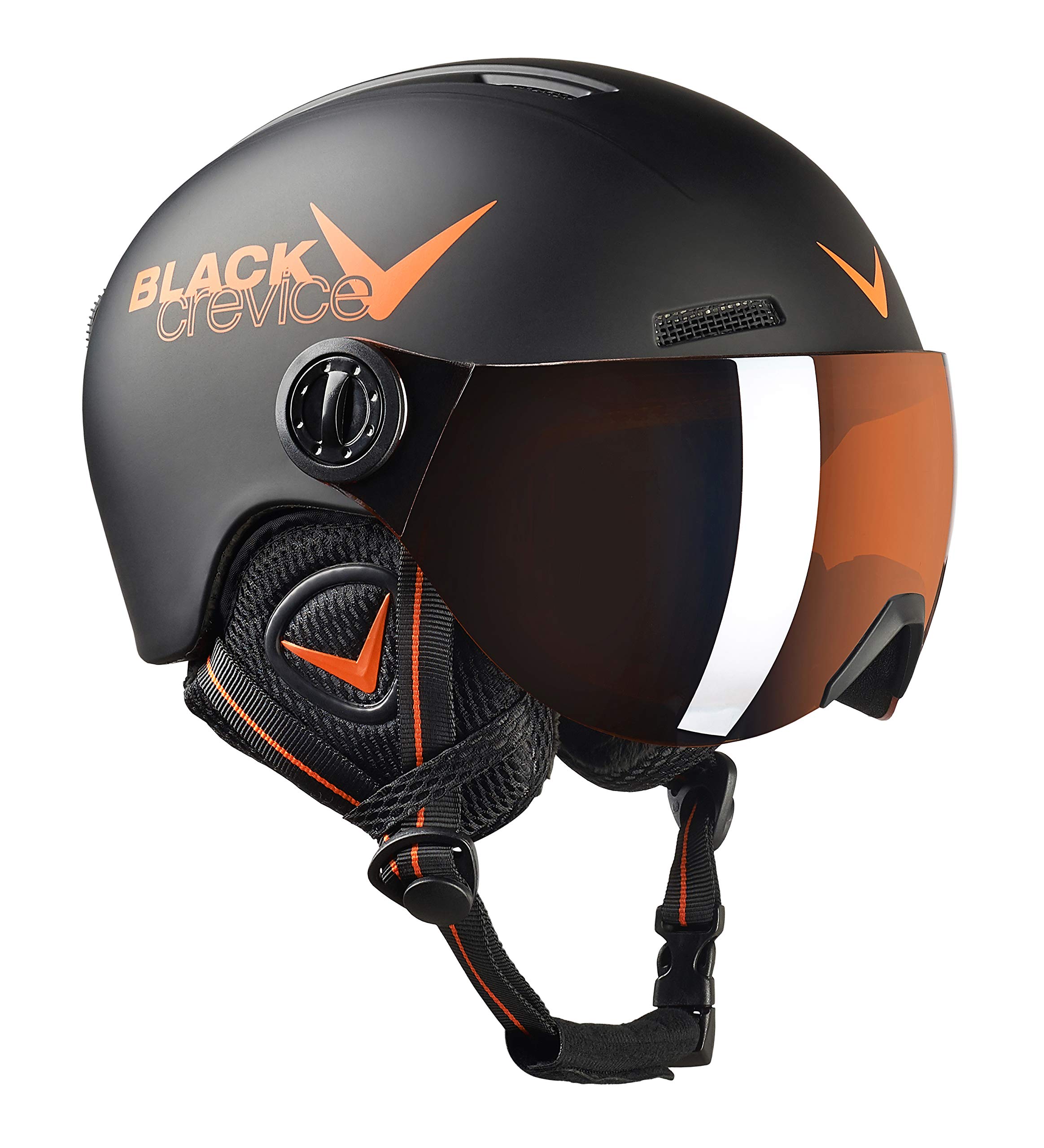 Black Crevice Leogang kask dziecięcy z wizjerem, czarny matowy/pomarańczowy, 52-54 cm..