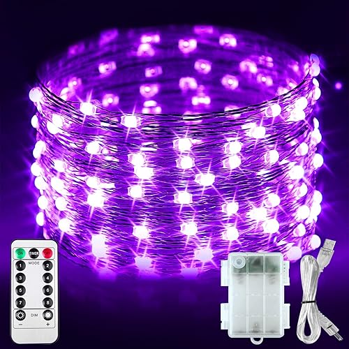 Miniatura 9 de Paquete de 2 luces negras UV, funciona con pilas, 16.4 pies 2835 LED UV, cuentas de lámpara UV, 8 modos, luces negras flexibles, luces de hadas con
