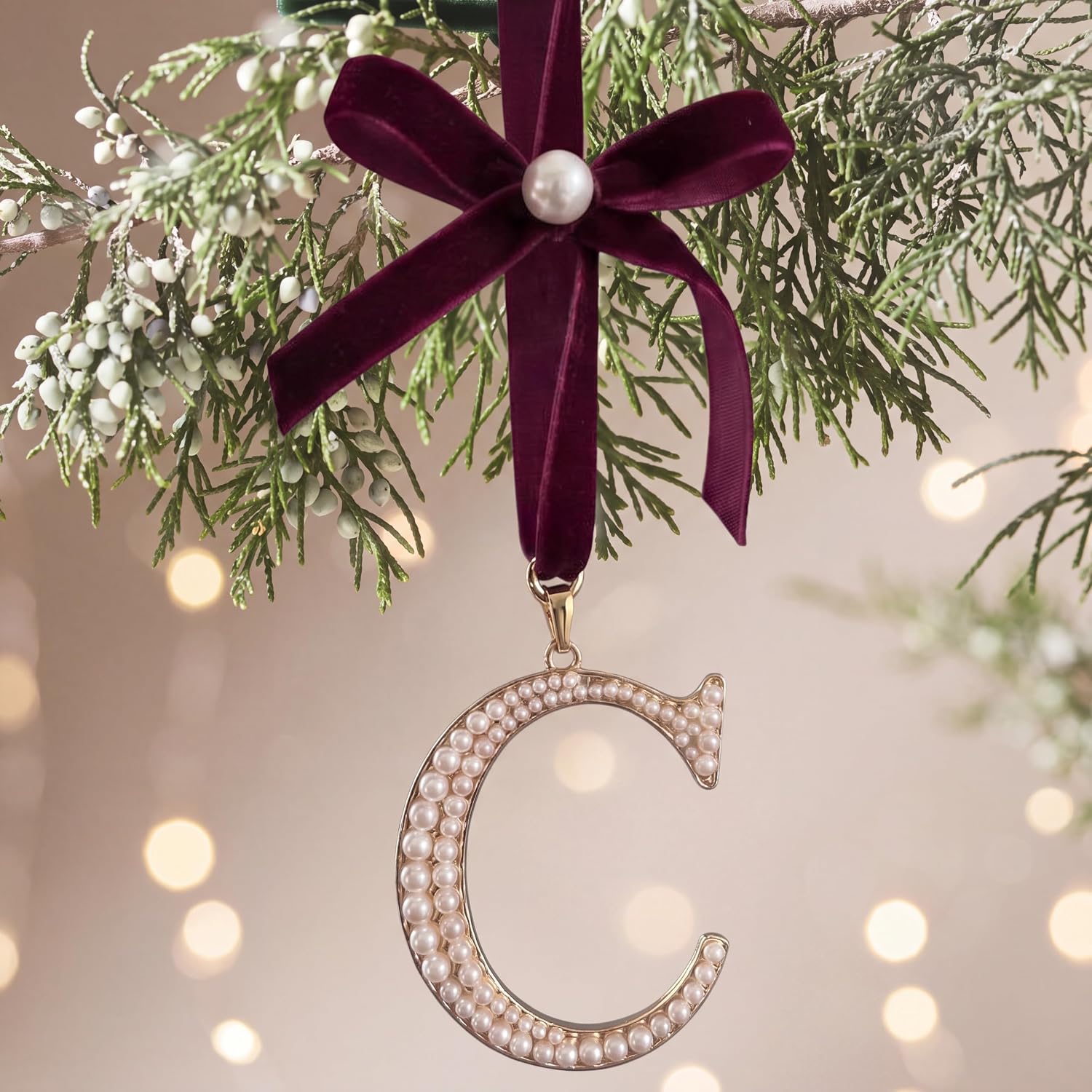 Message Tag Tree Amazon.com: Blueweenly Christmas Letter C Pearl Stocking Initial ...