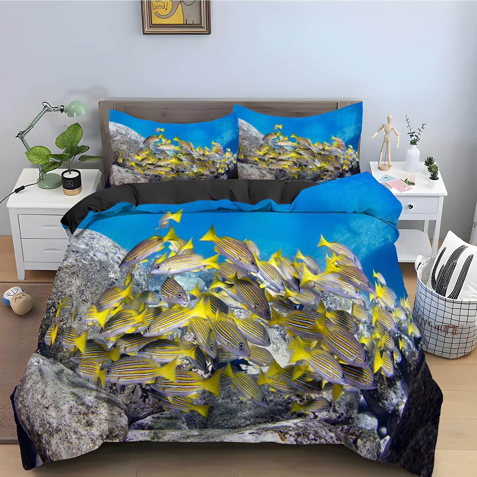 Housse de couette 240 x 260 parure de lit jaune 3 pièces en microfibre douce avec fermeture éclair