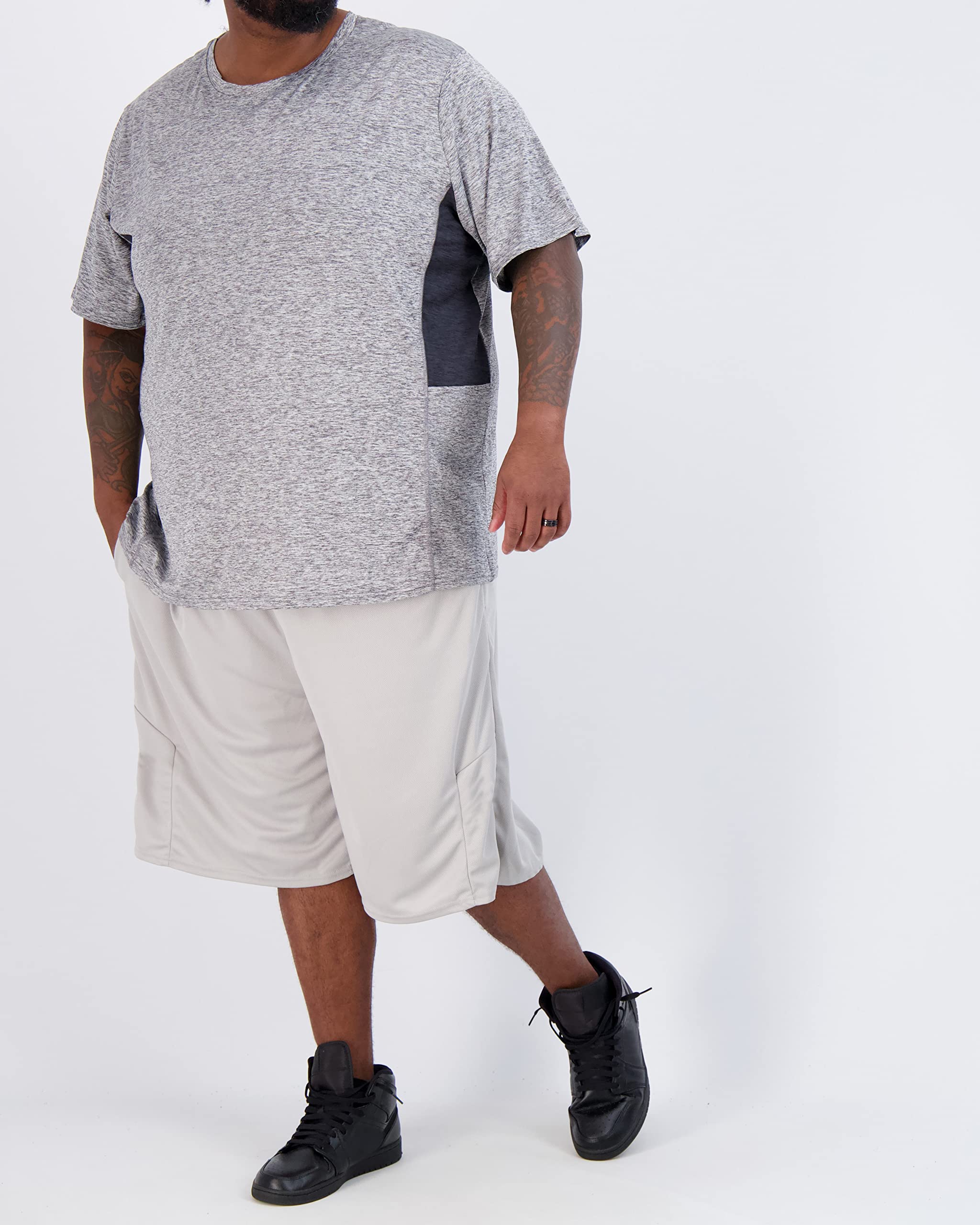 Real Essentials 3 Pack: Men’s Big & Tall Tech Stretch Long-Sleeve & Short-Sleeve Dry-Fit T-Shirt (3XT-5XT)