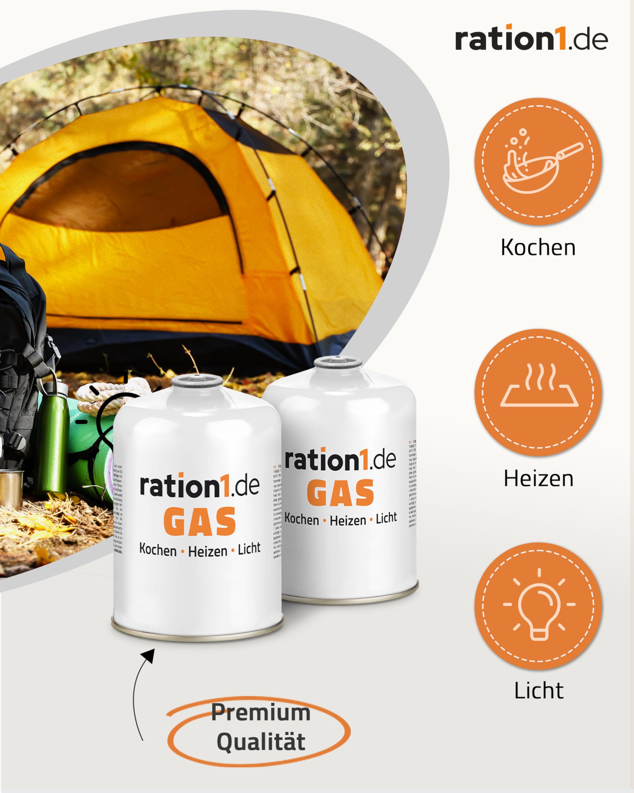 4X Gaskartusche á 450 g, Gaskartuschen Set von ration1, EN 417 Schraubkartusche, Ventilkartusche, Butan-Propan-Kartusche mit Gewinde für Campingkocher