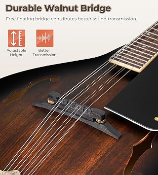 Vangoa Mandolin Instrument A Style, Acoustic Mandolin Musical Instrument Solid Spruce Top 8 String for Beginners, Adults, Teens, Dark Brown