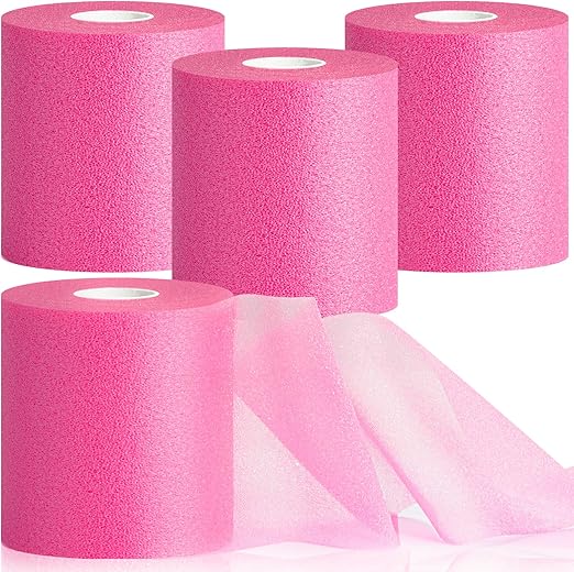 3rd Gen Hot Pink Pre Wrap Athletic, 4 Pack Prewrap Athletic Tape for Hair Soccer, Sports Pre-Wrap Headbands Foam Underwrap Bandage