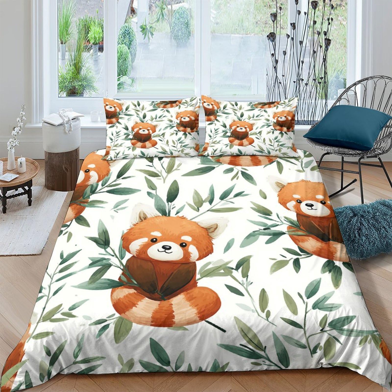 Ctjqhvkz Style-4 3D Printed Red Panda Fitted Sheet Microfiber Soft Cartoon Leaf Mattress Cover For Bedroom Dorm Home Decor Single（135X200cm）