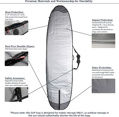 Miniatura 4 de Abahub Bolsa de viaje de SUP de alta calidad, funda acolchada de espuma para tabla de remo, bolsas de transporte para paddleboard, al aire libre,