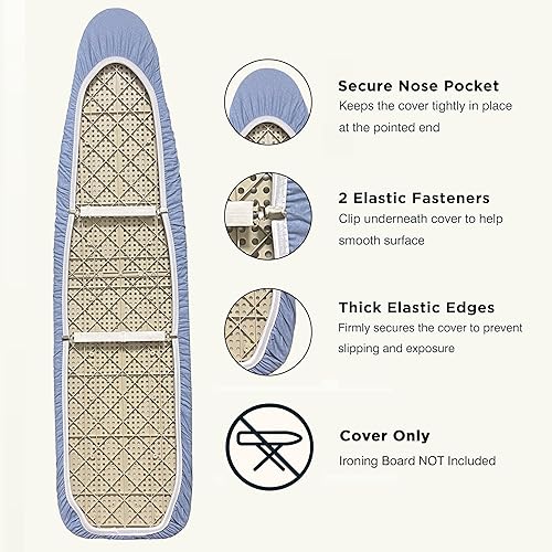 Vista 18 de Funda y almohadilla para tabla de planchar de 18 x 54 pulgadas, algodón natural extra grueso, resistente al quemado y a las manchas, cubierta