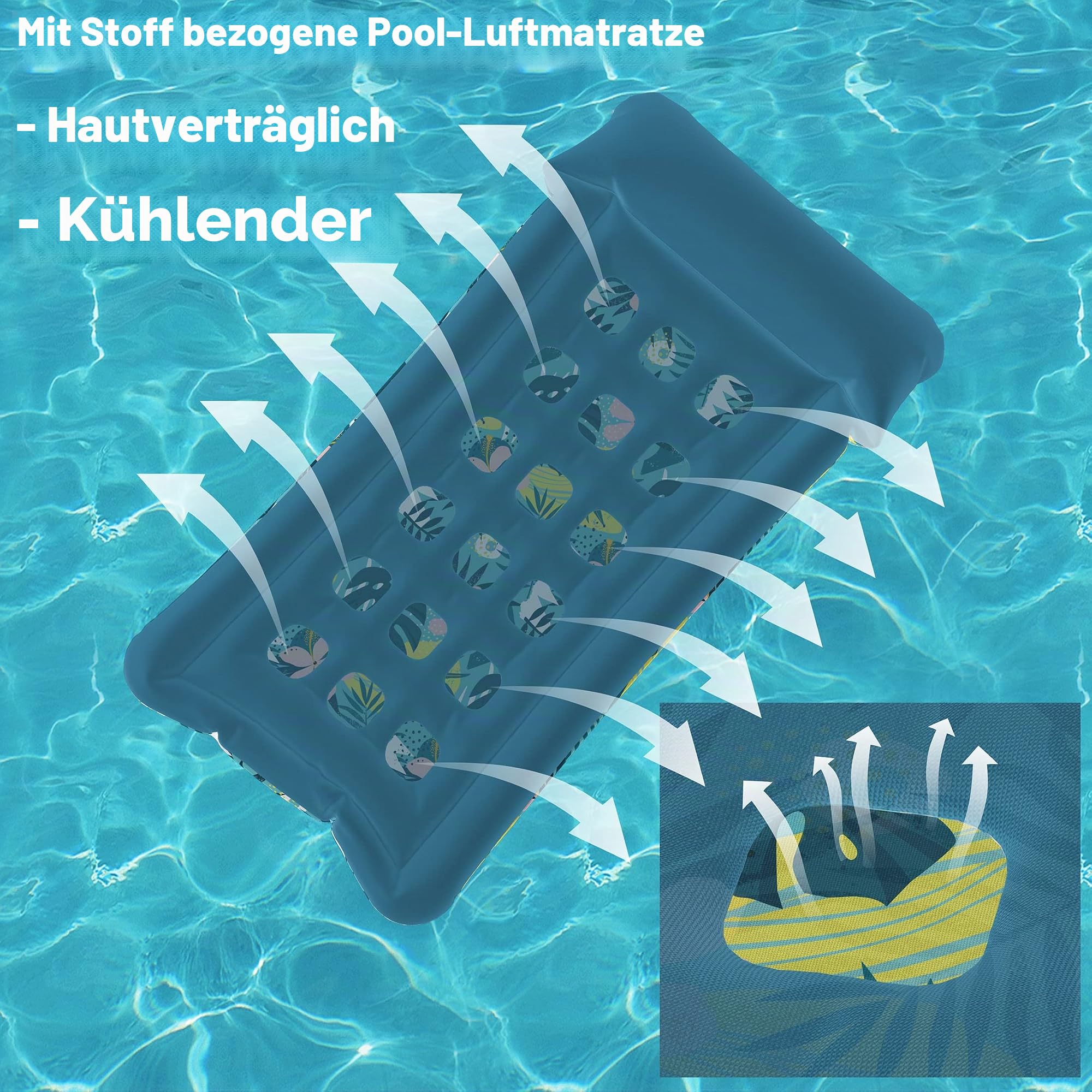 Übergroße Pool Luftmatratze Mit Stoffbezug, 185,6 X 99,1 cm, Aufblasbare Schwimmhilfen Für Das Sonnenbaden Im Pool Matratze Für Erwachsene, Schwimmmatratze Und Poolflöße