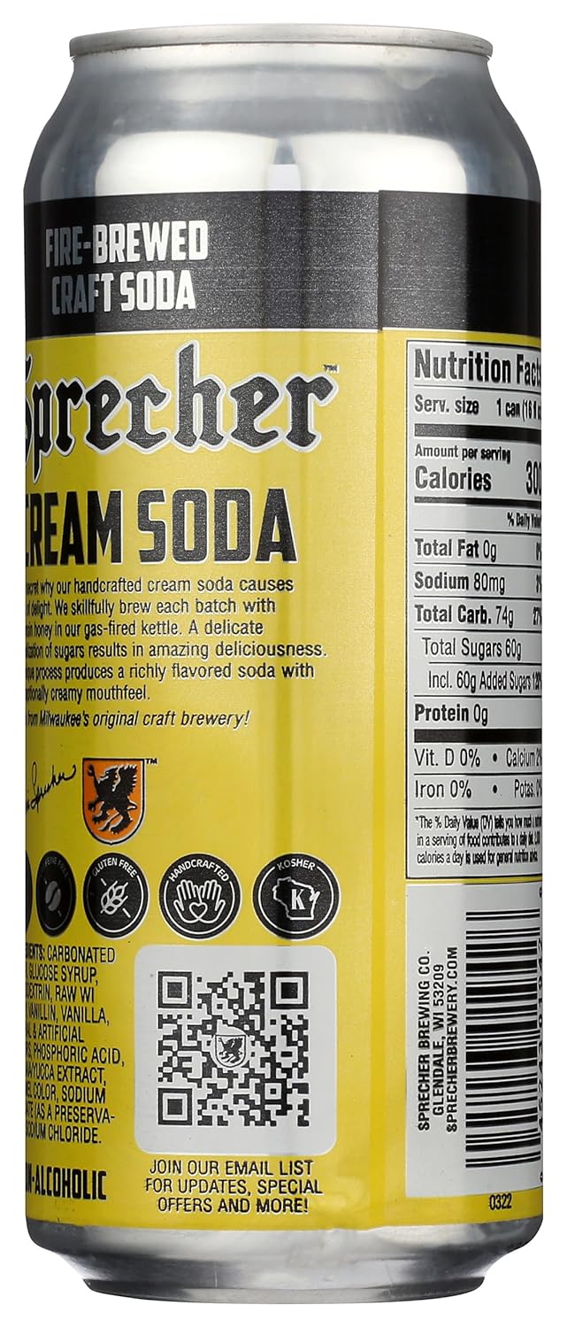 Sprecher Cream Soda, Kosher, Gluten Free, 16 Fluid Ounce (Pack of 12)