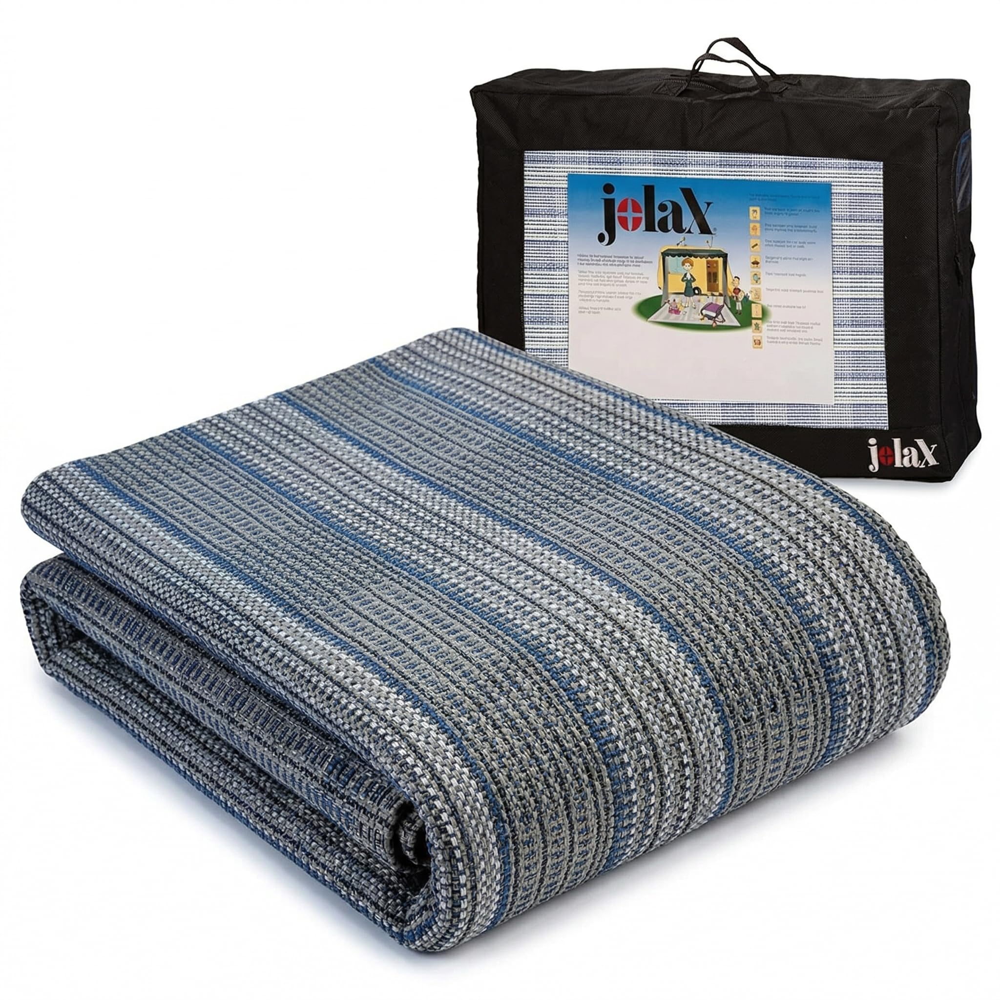 JOLAX Tappeto per tende da campeggio, per esterni, 500 g/m², piacevolmente morbido, traspirante, lavabile in lavatrice, antiscivolo, stabilizzato ai raggi UV, con borsa per il trasporto, 300 x 450 cm
