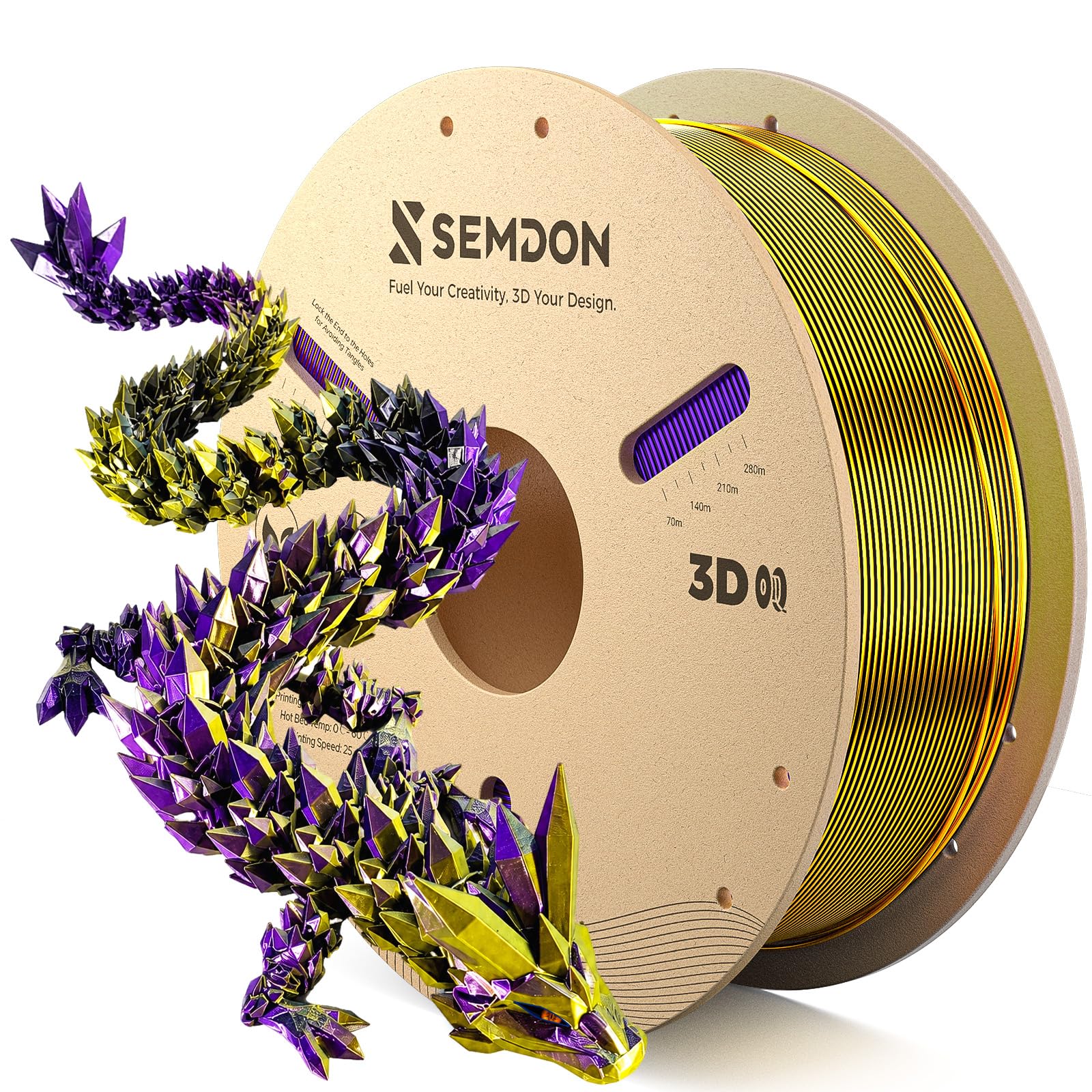 2026 New PLA Filament, SEMDON Multicolor Coextrusion 3D Printer Filament, Dimensional Accuracy +/- 0.02mm (Black-Purple-Gold)