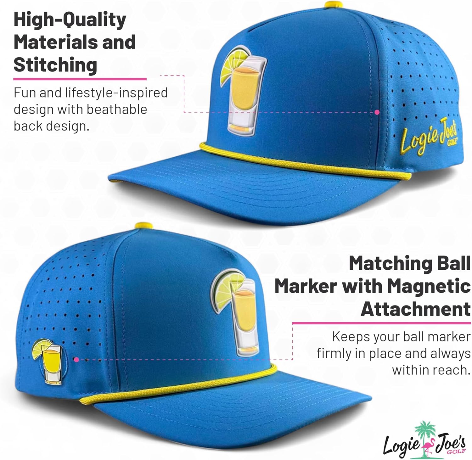 Logie Joe's Pocket Aces Golf Hat | Snapback Cap | Built-in Magnetic Ball Marker Holder + Marker Included | Adjustable Gray & Black