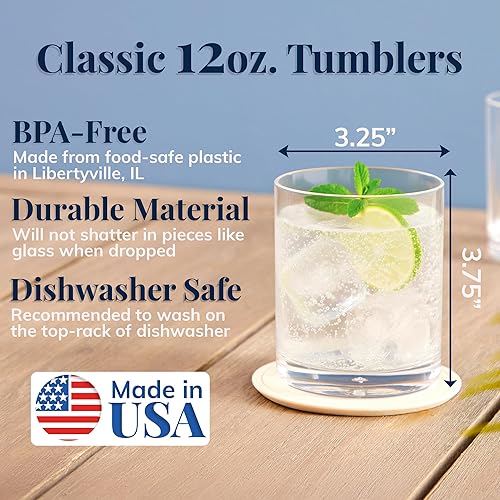 Miniatura 2 de Vasos US Acrylic Clásicos de Plástico Transparente Reutilizables (Juego de 6) 12 onzas Tazas Rocks Vasos sin BPA, Fabricados en EE. UU. Aptos para