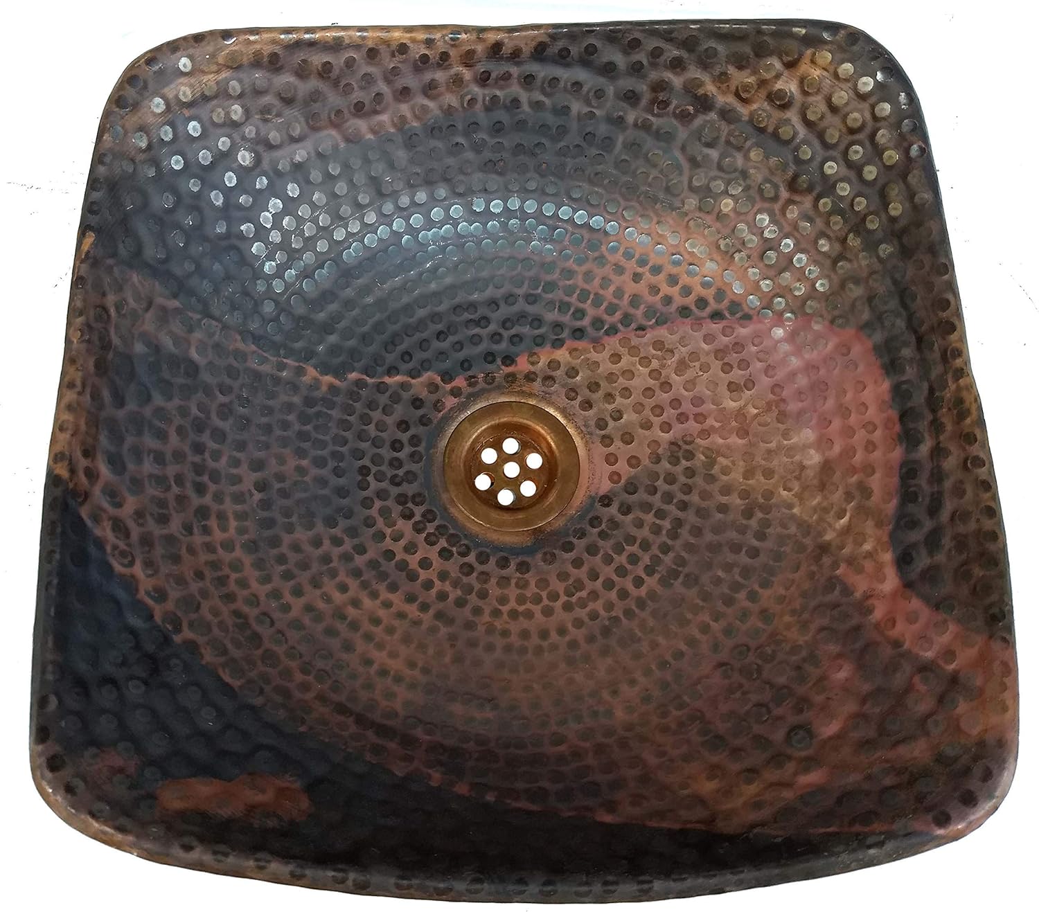 Copper Bathroom Sink Square Fire Patina Rustic Hammered Washbasin Vessel Counter Top Wash Bowl