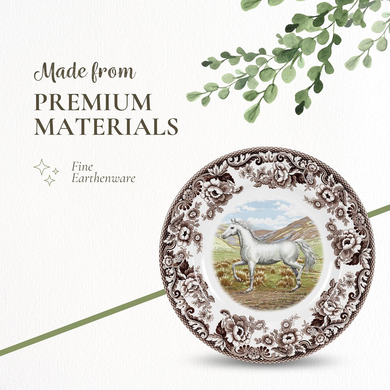 Spode Woodland Salad Plate, Horse | 8 Inch | Hunting Cabin, Lodge, and Cottage Décor | Made in England from Fine Earthenware | Microwave and Dishwasher Safe (Arabian Horse)