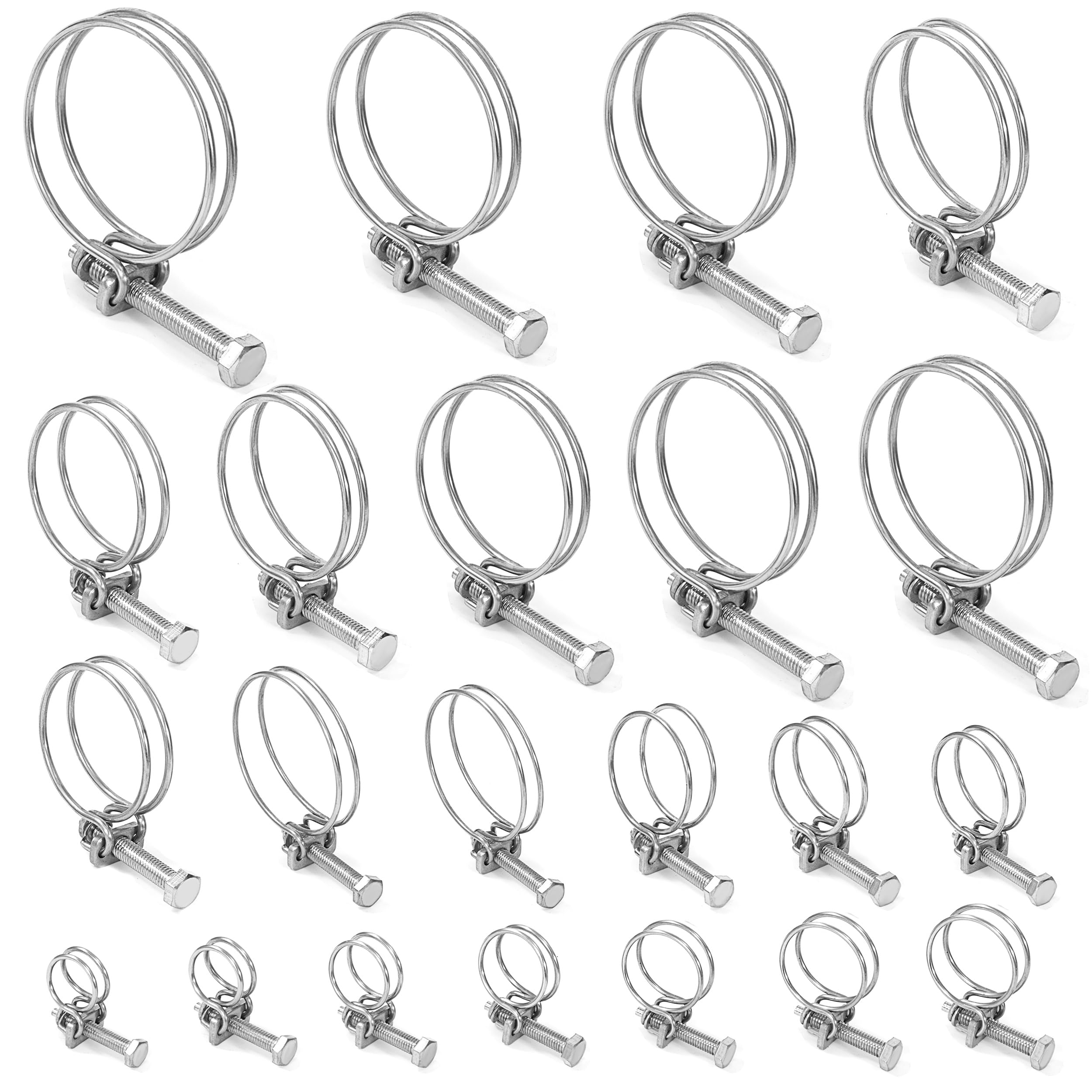 Abrazaderas de Manguera de Doble Alambre 55-62mm Abrazaderas para Mangueras de Acero Inoxidable Ajustables para Tubos de Agua Automóviles 3 Piezas