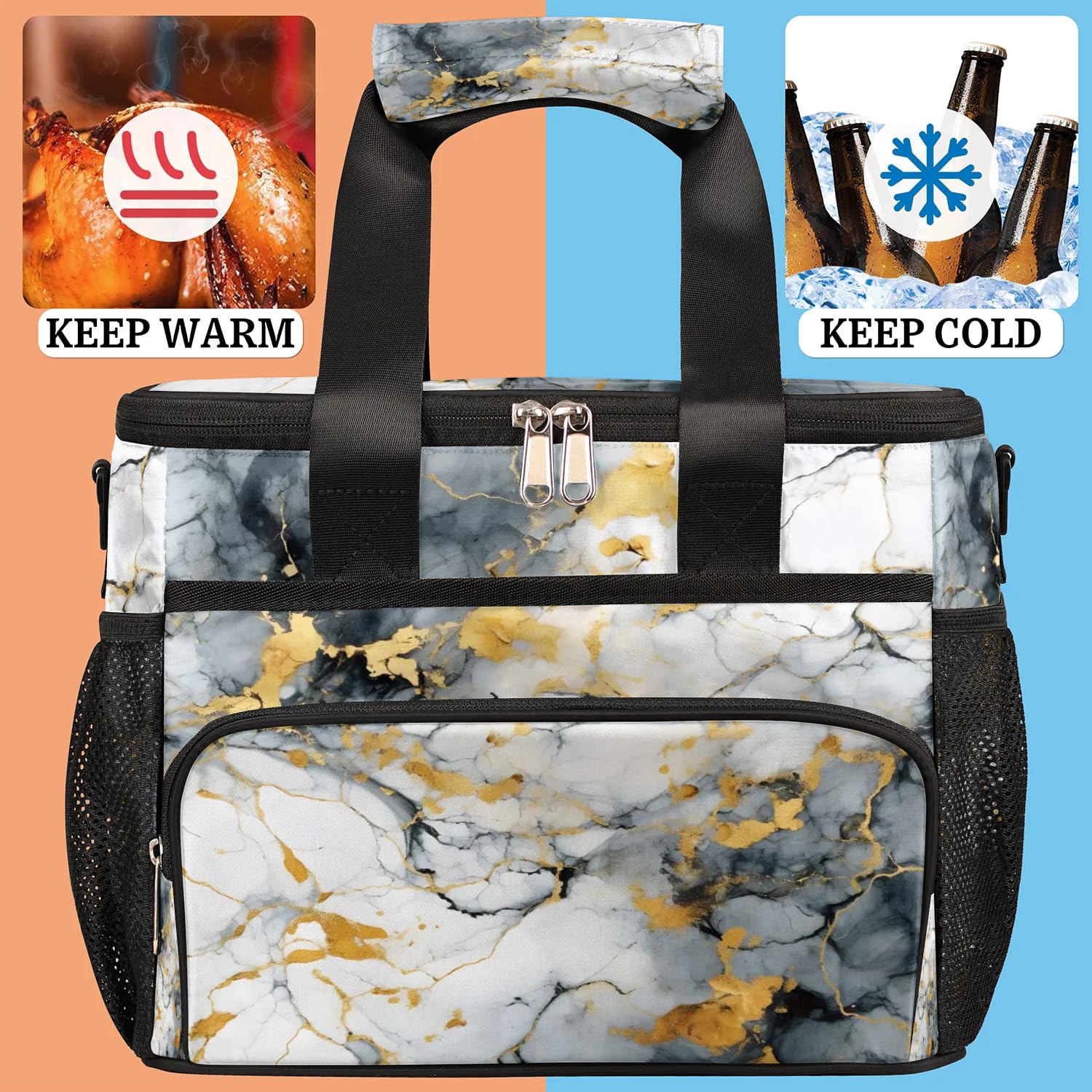 Große Lunchtasche mit Marmor-Textur-Design, für Erwachsene, Herren, Damen, Kinder, Mädchen, Jungen, isolierte Lunchbox, Kühltasche, Kühltasche, Kühltasche, Kühltasche, Kühltasche für Arbeit, Picknick,