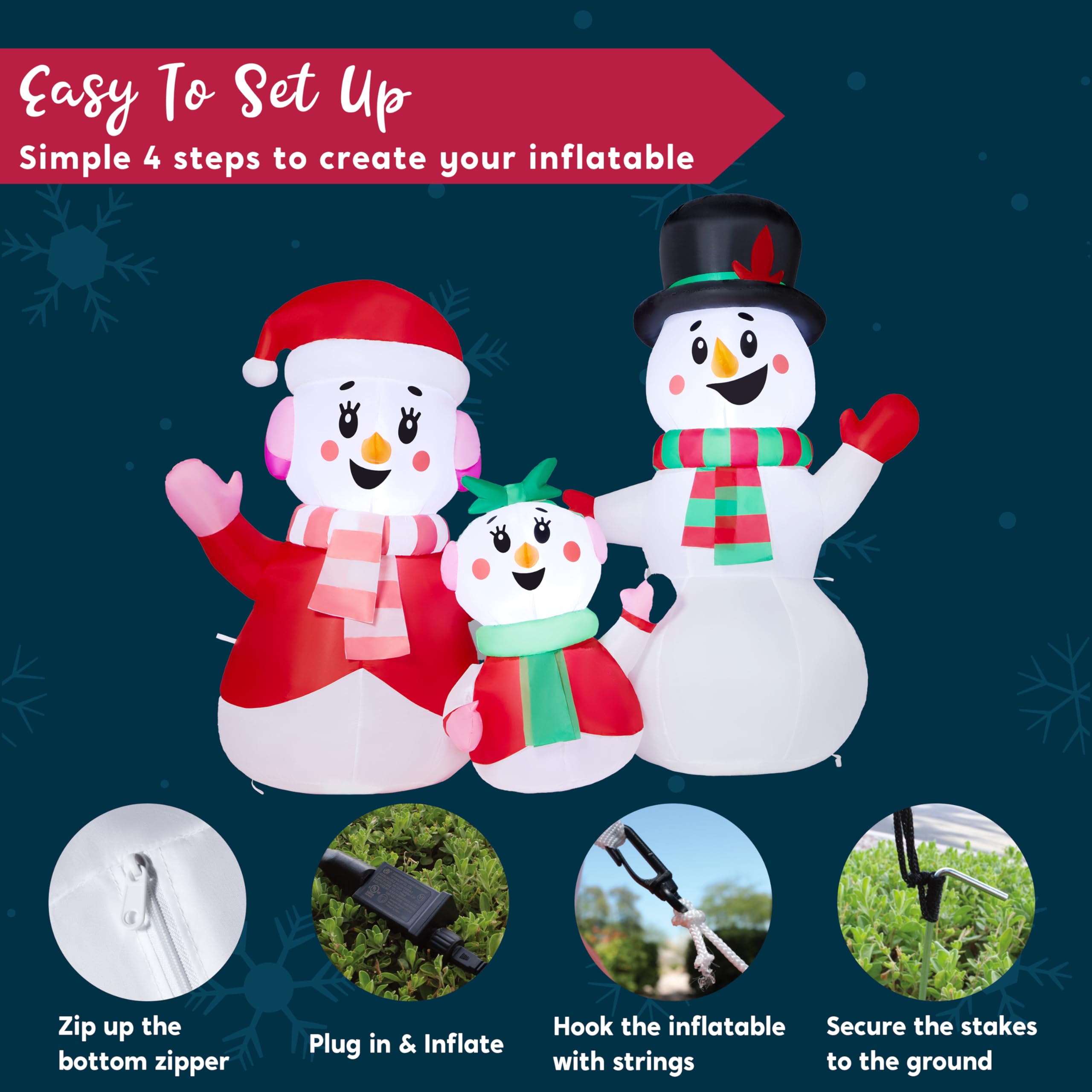 JOYIN Bonhomme de neige gonflable de 1,2 m - Décorations d'extérieur - Famille de bonhomme de neige gonflable avec LED intégrées - Décoration de Noël pour fête de Noël, cour, jardin, pelouse