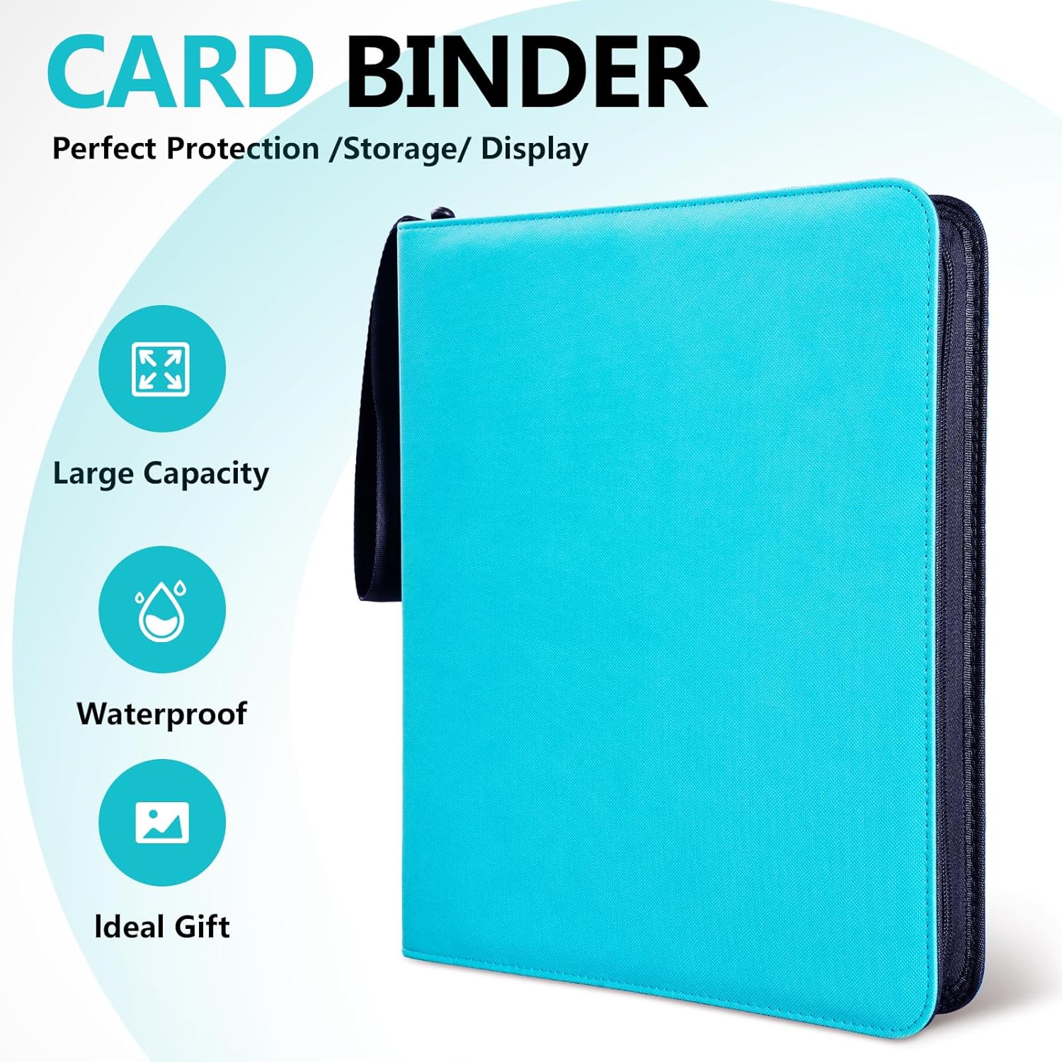 9 Pocket Trading Card Zip Binder,Double Sided 990 Pocket PU Card Collection Binder,55 Pages Folder for Collectible Games, Sports, TCG,Teal