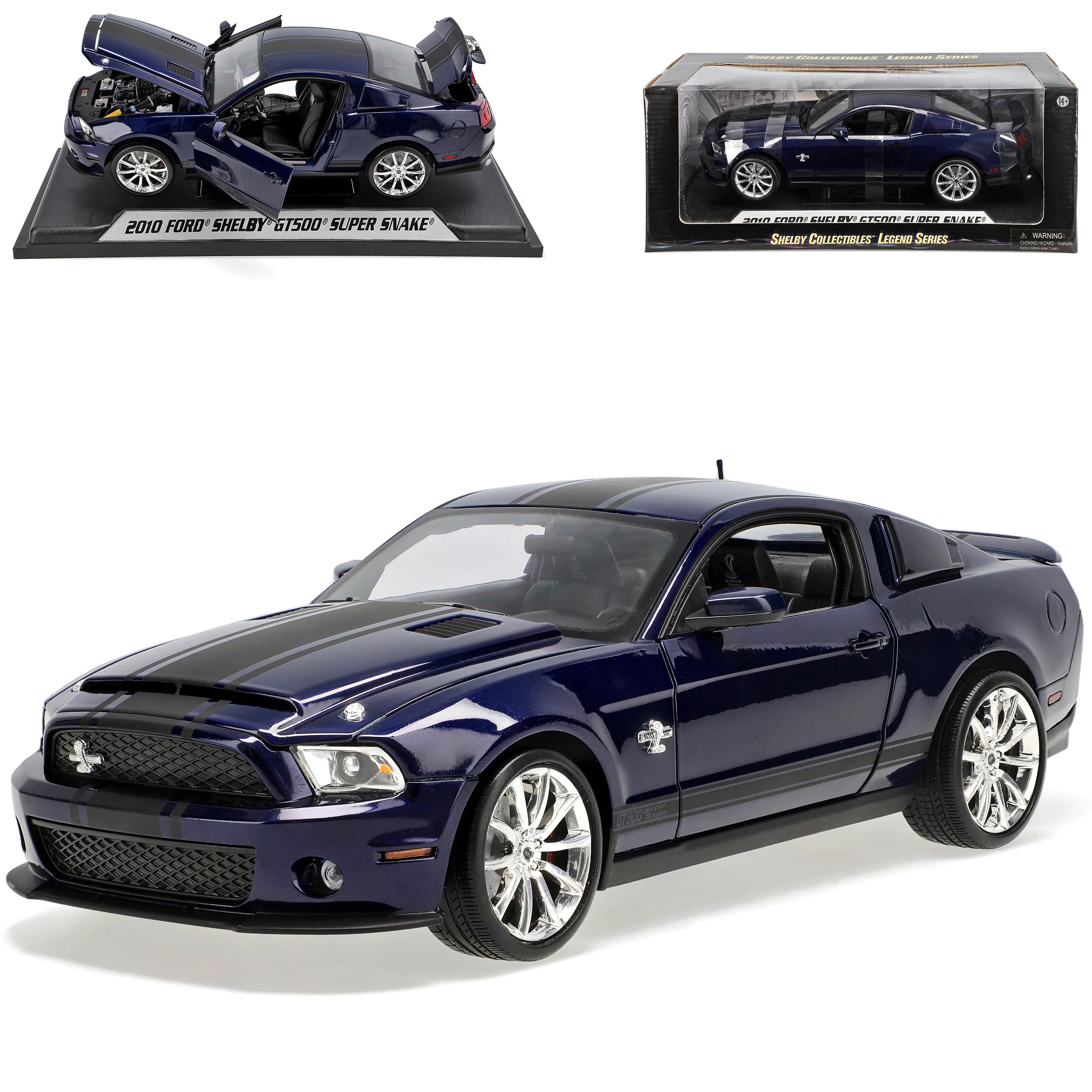 Generisch F*o*r*d Shelby Mustang 2010 Gt500 GT 500 Dunkel Blau Schwarze Streifen 1/18 Shelby Collectibles Modellauto Modell Auto